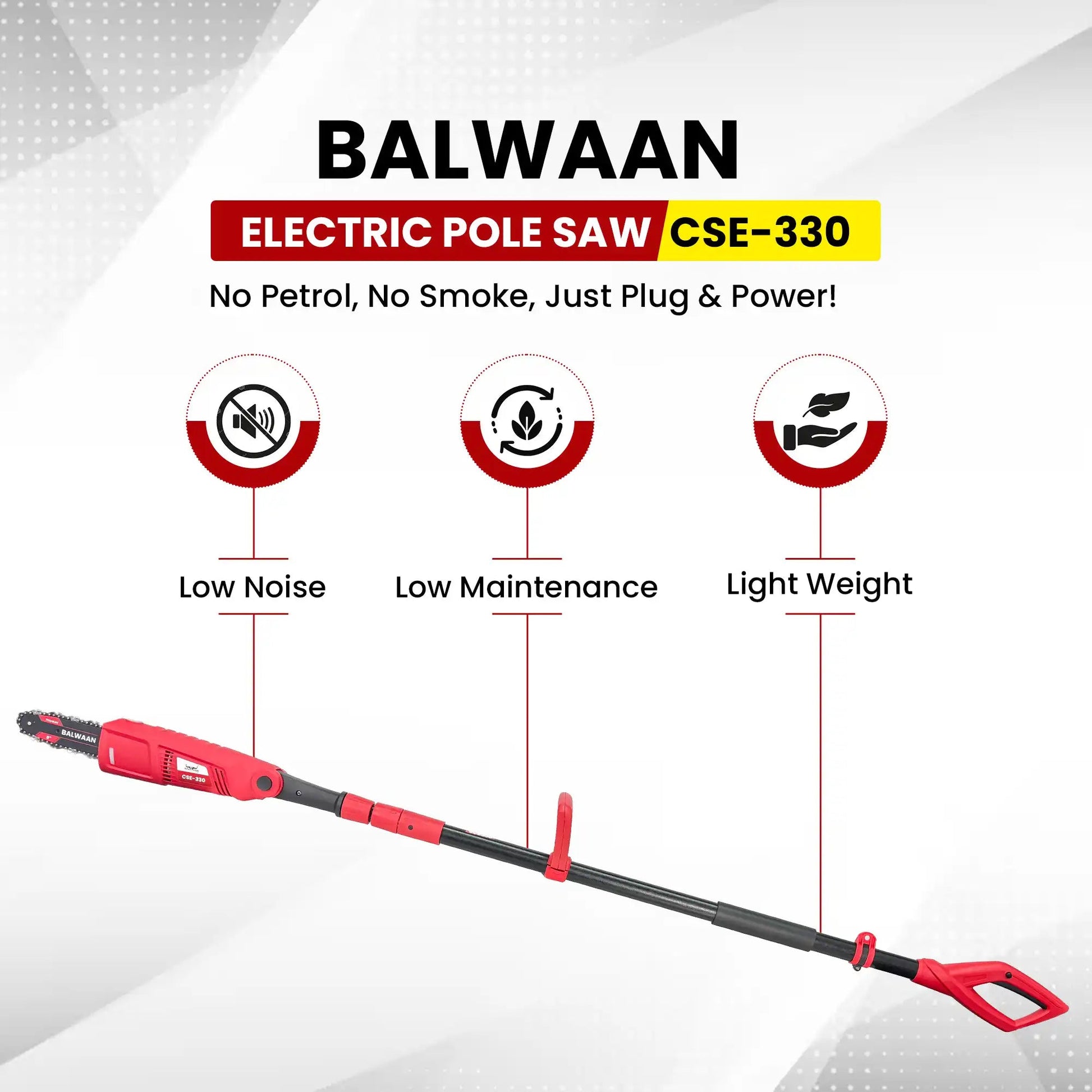 Balwaan Electric Pole Saw CSE - 330 with Adjustable Head & 8 Inch Bar| Heavy - Duty Tree Trimming Machine by Balwaan | KrishiGears