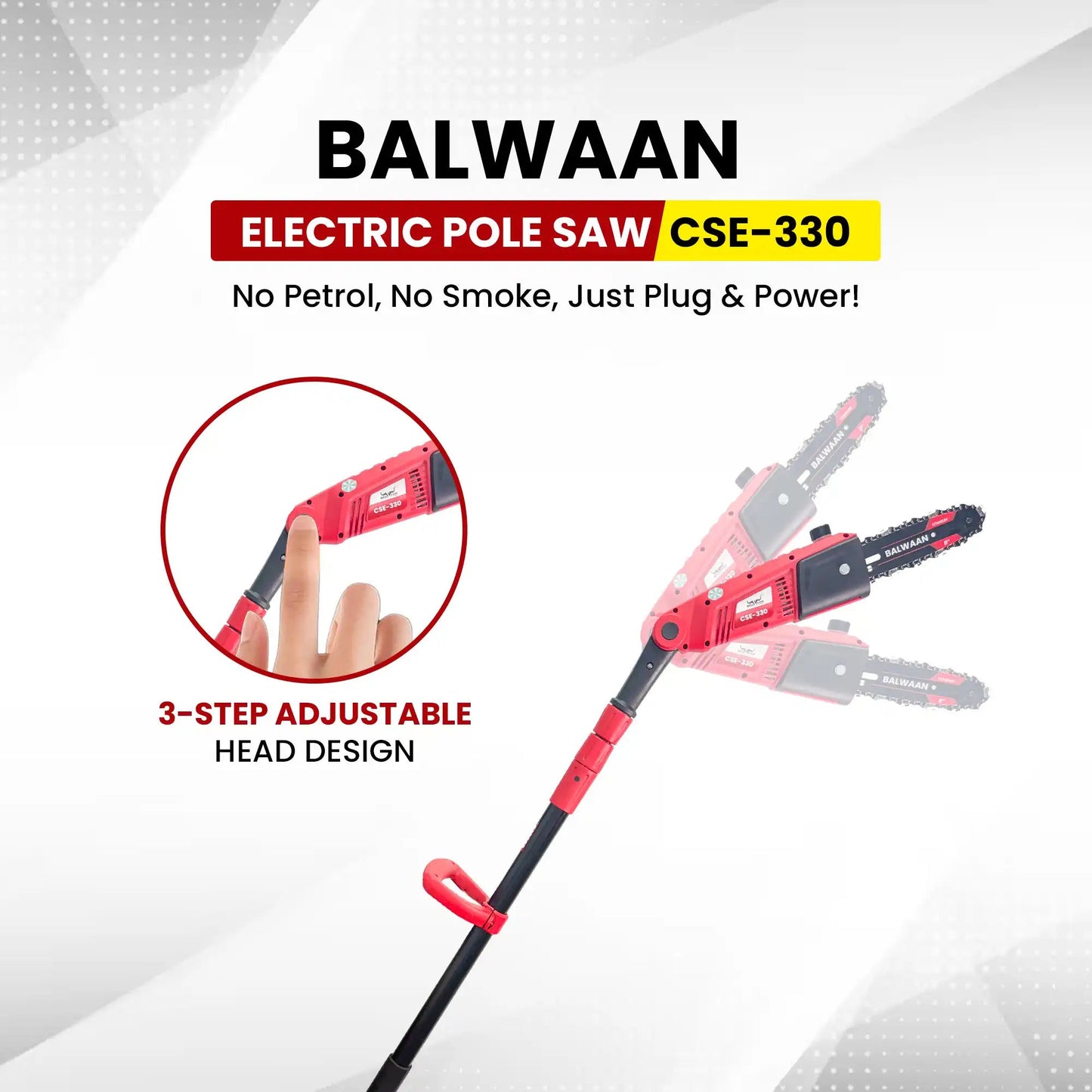Balwaan Electric Pole Saw CSE - 330 with Adjustable Head & 8 Inch Bar| Heavy - Duty Tree Trimming Machine by Balwaan | KrishiGears