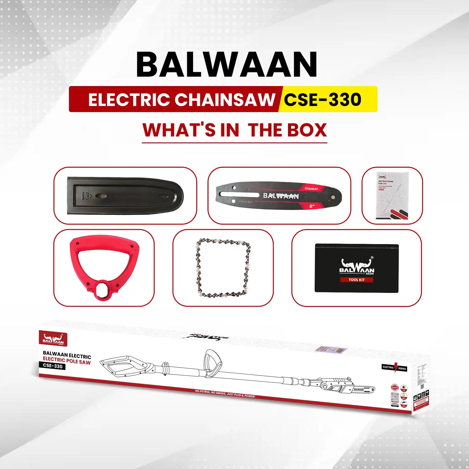 Balwaan Electric Pole Saw CSE-330 with Adjustable Head & 8 Inch Bar| Heavy-Duty Tree Trimming Machine