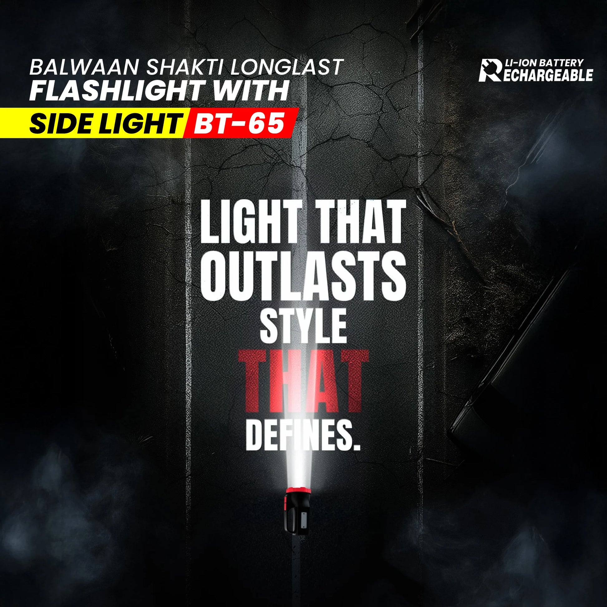 Balwaan Shakti Longlast Flashlight Torch with Side Light  BT-65 | Multi-Mode 5W LED USB-C Rechargeable Light