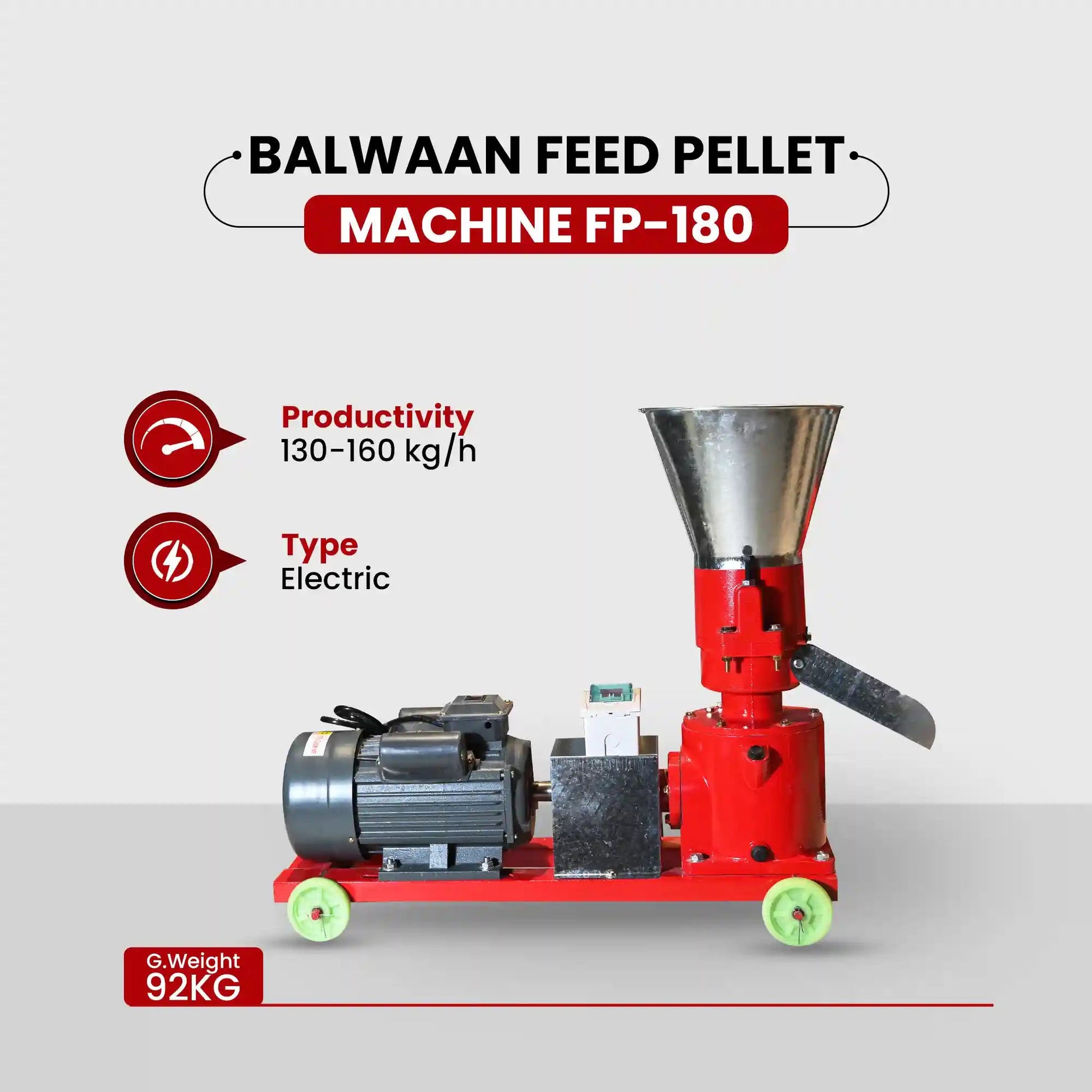 Balwaan FP - 180 Feed Pellet Machine | 5HP Copper Motor | Animal Feed Pellets | Poultry, Fish, Pig & Cattle Feed Pellet Machine by Balwaan | KrishiGears