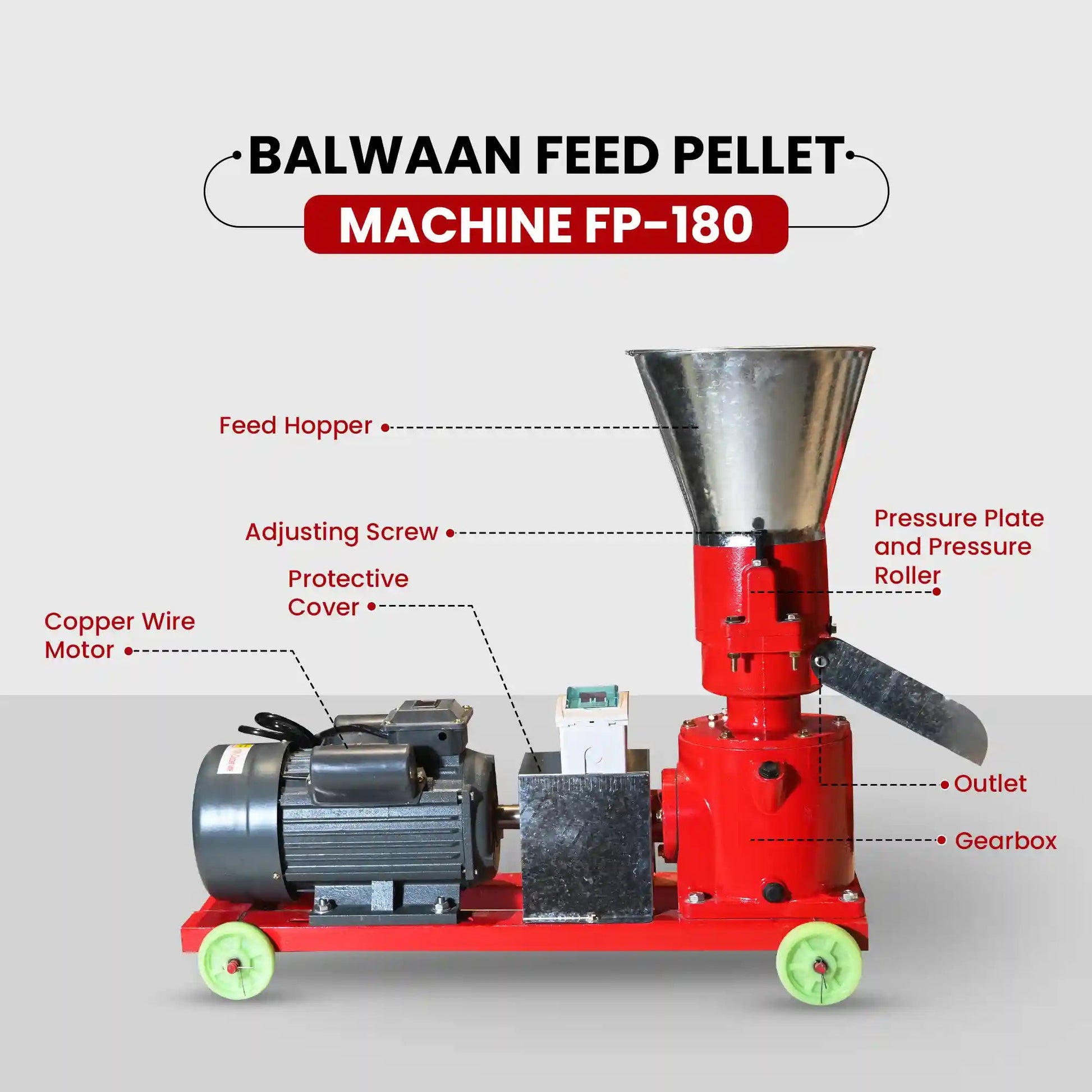 Balwaan FP - 180 Feed Pellet Machine | 5HP Copper Motor | Animal Feed Pellets | Poultry, Fish, Pig & Cattle Feed Pellet Machine by Balwaan | KrishiGears