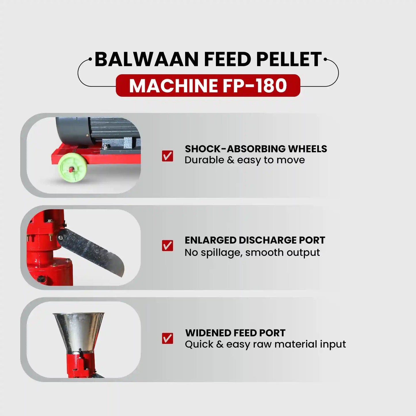 Balwaan FP - 180 Feed Pellet Machine | 5HP Copper Motor | Animal Feed Pellets | Poultry, Fish, Pig & Cattle Feed Pellet Machine by Balwaan | KrishiGears