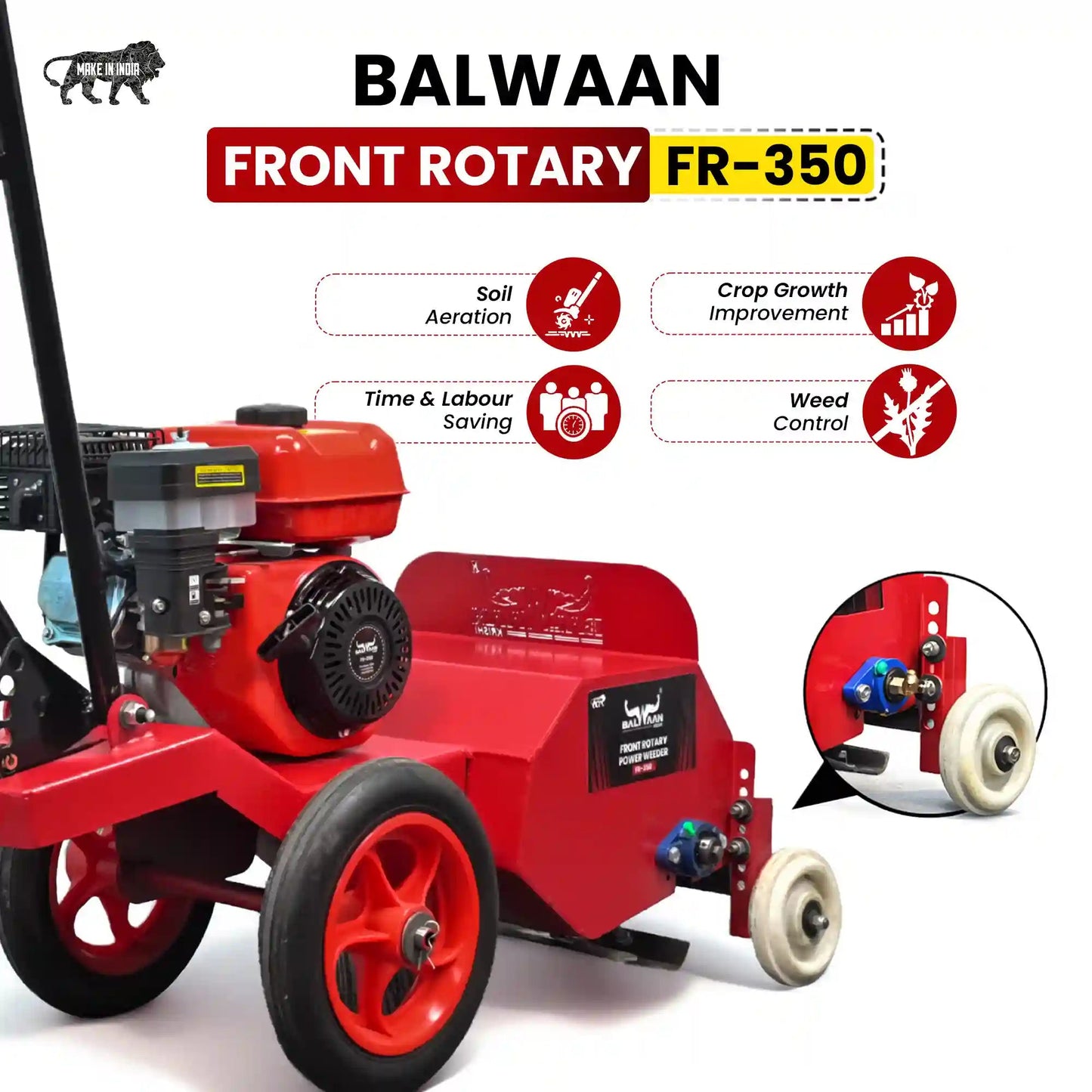 Balwaan FR - 350 Front Rotary Inter Cultivator | 7HP 4 - Stroke Petrol Engine | 16 - Inch Working Width | Heavy - Duty Tiller for Inter - Row Farming by Balwaan | KrishiGears