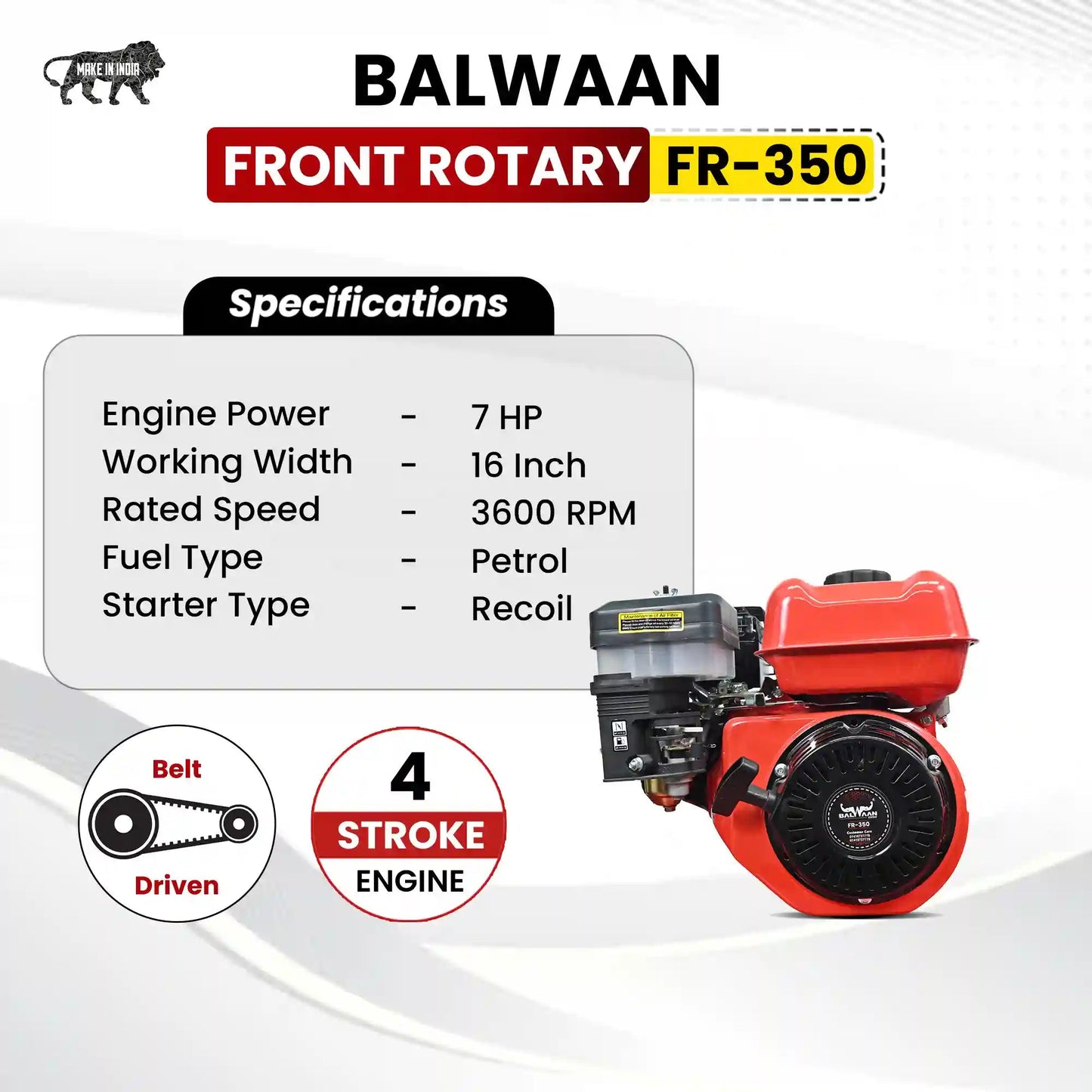 Balwaan FR - 350 Front Rotary Inter Cultivator | 7HP 4 - Stroke Petrol Engine | 16 - Inch Working Width | Heavy - Duty Tiller for Inter - Row Farming by Balwaan | KrishiGears