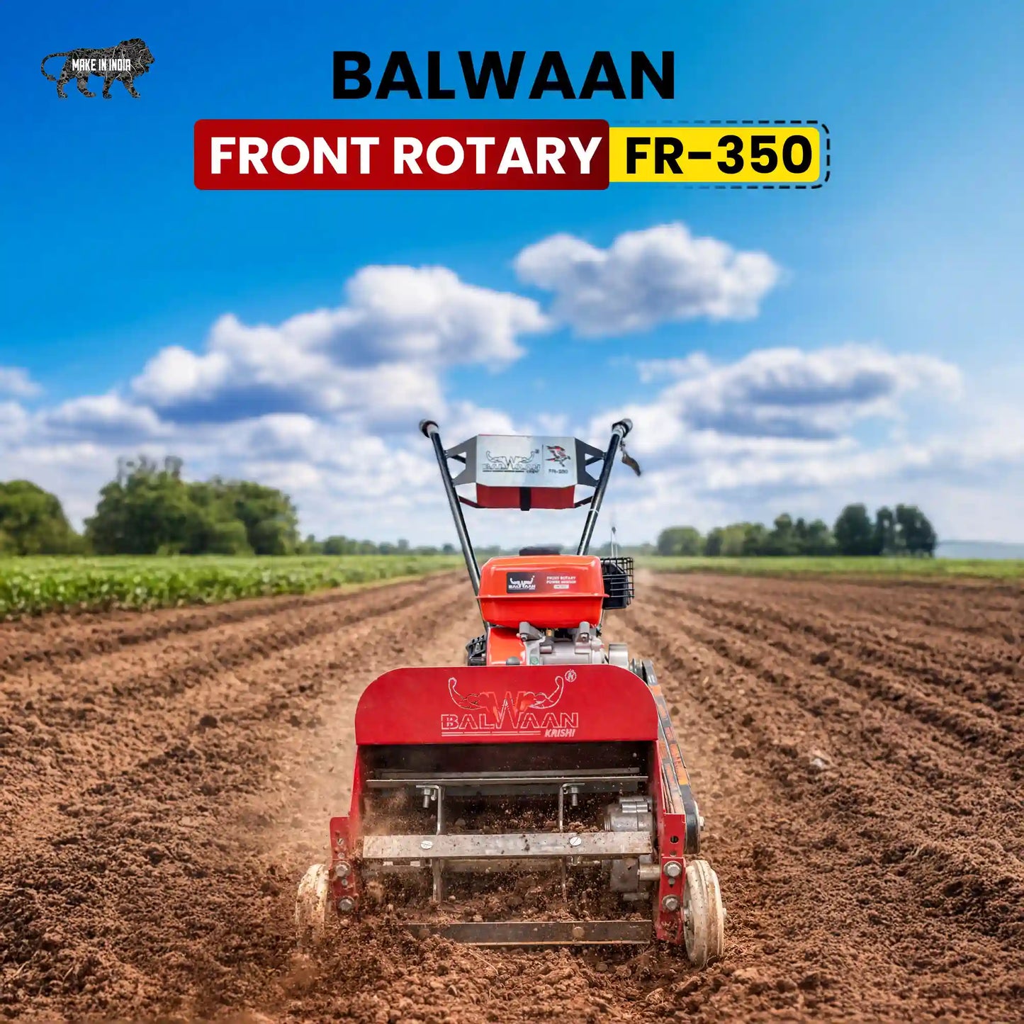 Balwaan FR-350 Front Rotary Inter Cultivator | 7HP 4-Stroke Petrol Engine | 16-Inch Working Width | Heavy-Duty Tiller fo