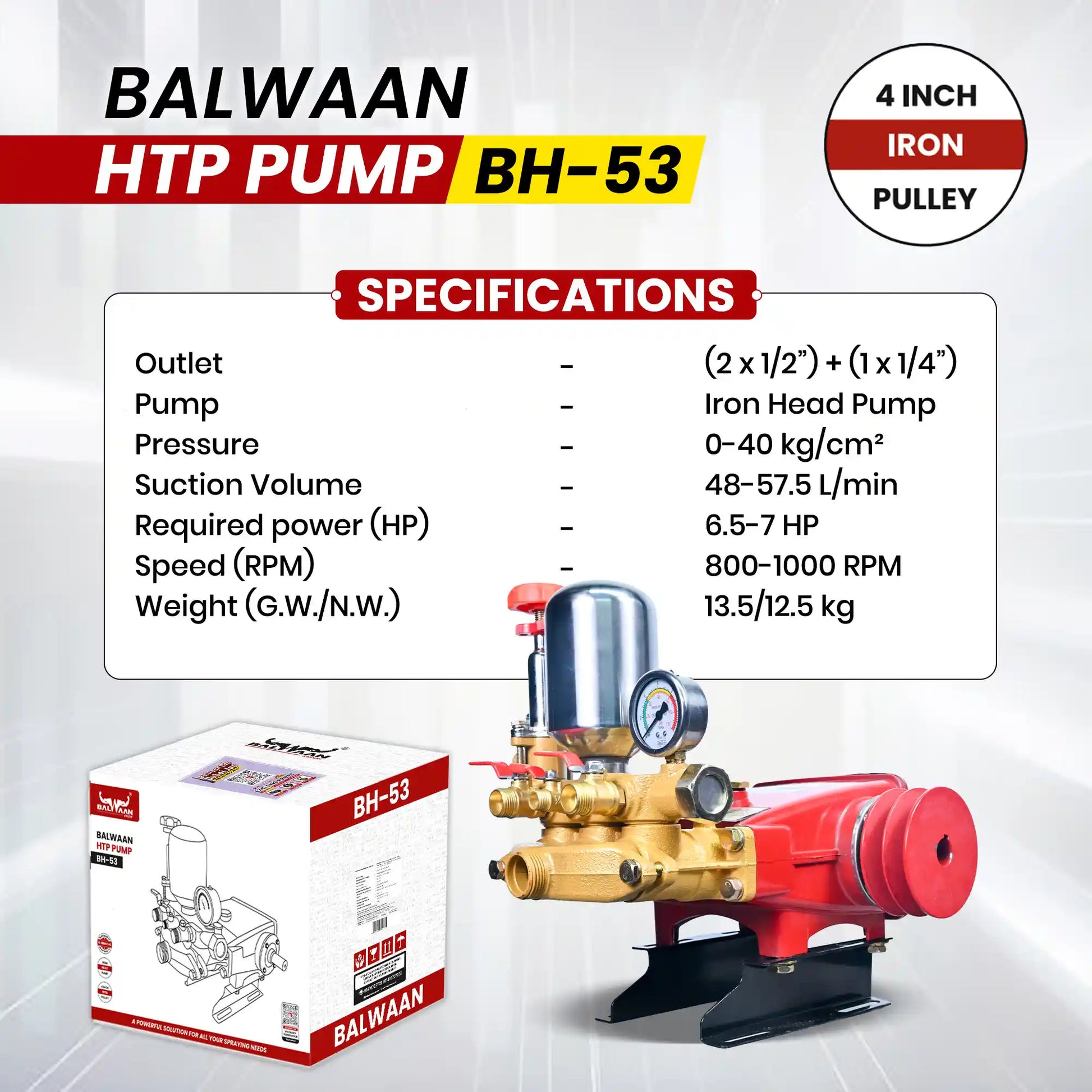 Balwaan HTP Pump BH-53 High Pressure Triple Piston Sprayer Pump | Heavy Duty Agriculture & Gardening Pump