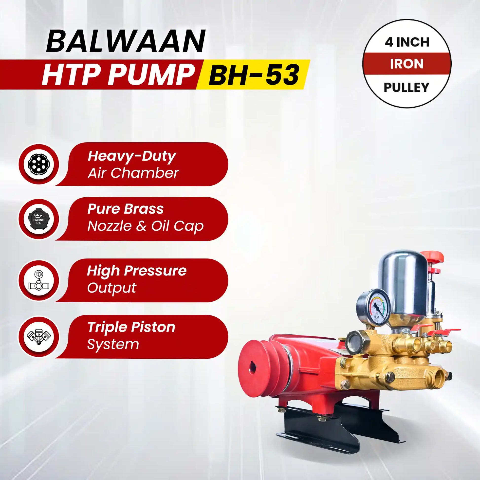Balwaan HTP Pump BH-53 High Pressure Triple Piston Sprayer Pump | Heavy Duty Agriculture & Gardening Pump