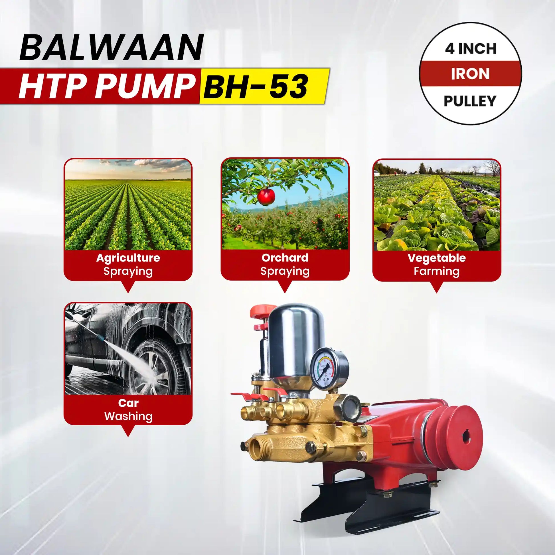Balwaan HTP Pump BH-53 High Pressure Triple Piston Sprayer Pump | Heavy Duty Agriculture & Gardening Pump