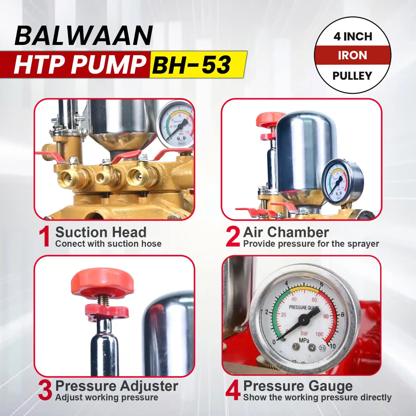 Balwaan HTP Pump BH-53 High Pressure Triple Piston Sprayer Pump | Heavy Duty Agriculture & Gardening Pump