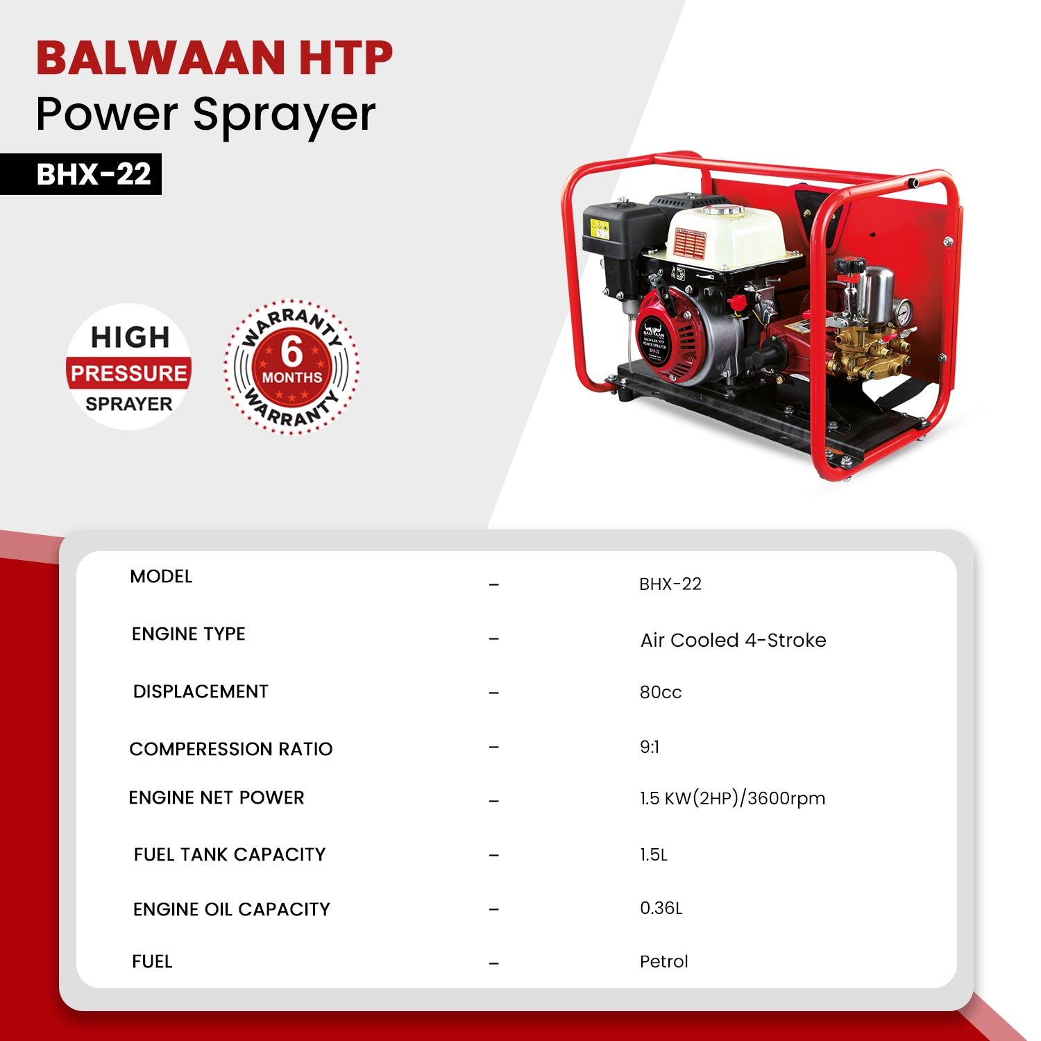 Balwaan BHX-22 HTP Sprayer with 80cc BX 80 Engine