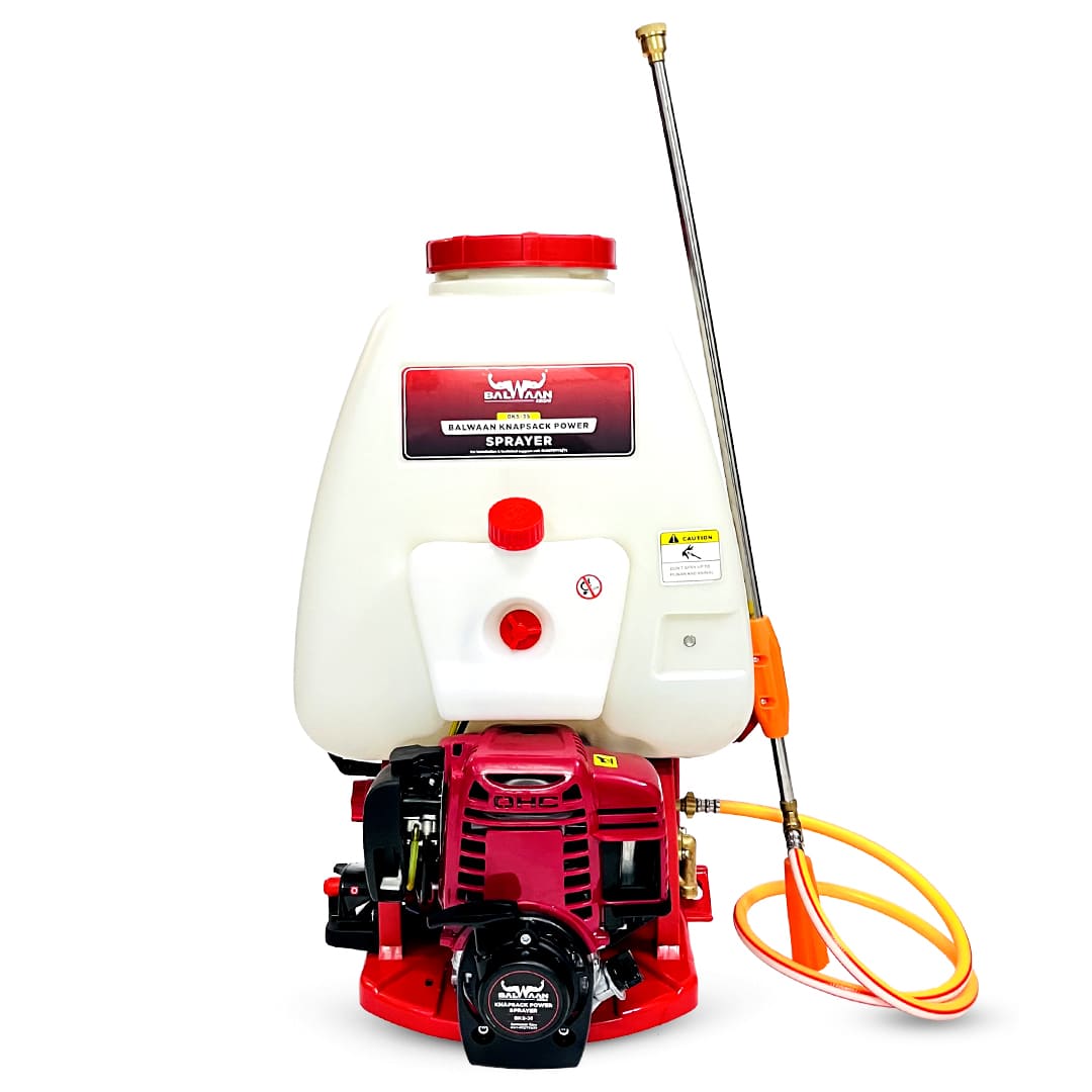 Balwaan Knapsack Agricultural Power Sprayer BKS - 35 | 35CC 4 Stroke Engine | High Pressure | Commercial Spray Sanitization | Free 3 Head Nozzles, Hose Pipe Gun & 500ml Engine Oil by Balwaan | KrishiGears