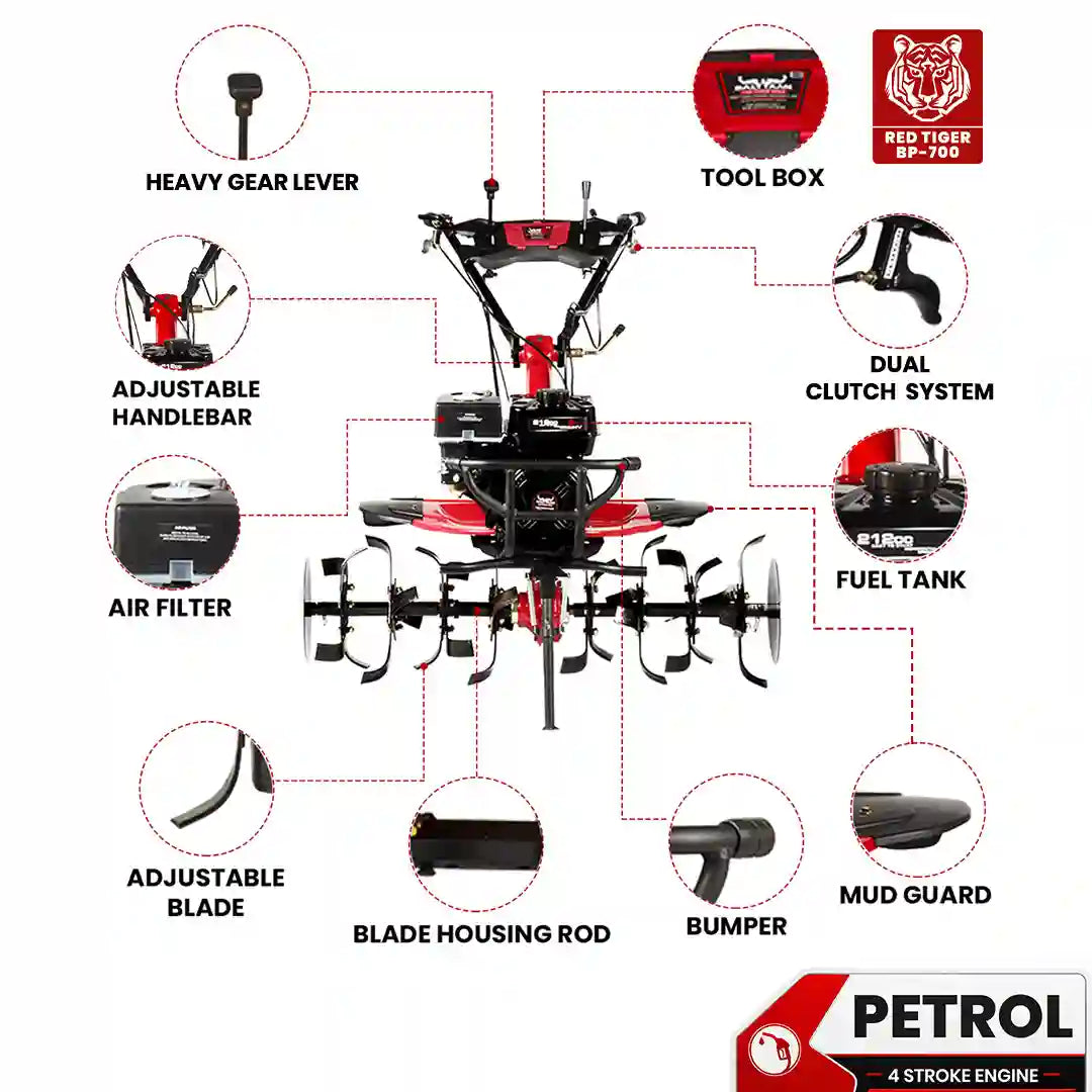 7HP 4 Stroke Power Weeder BP-700 | 212cc Powerful Euro (V) Petrol Engine | Dual Clutch Power Tiller