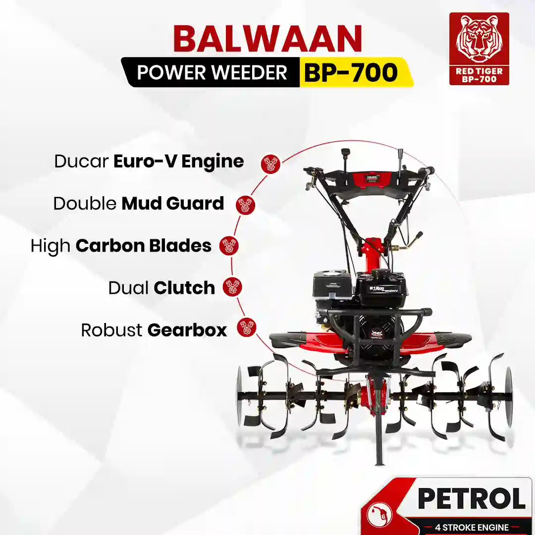 7HP 4 Stroke Power Weeder BP-700 | 212cc Powerful Euro (V) Petrol Engine | Dual Clutch Power Tiller