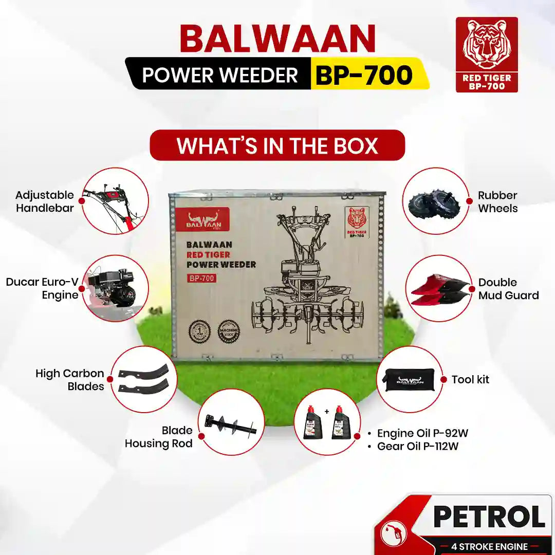 7HP 4 Stroke Power Weeder BP-700 | 212cc Powerful Euro (V) Petrol Engine | Dual Clutch Power Tiller