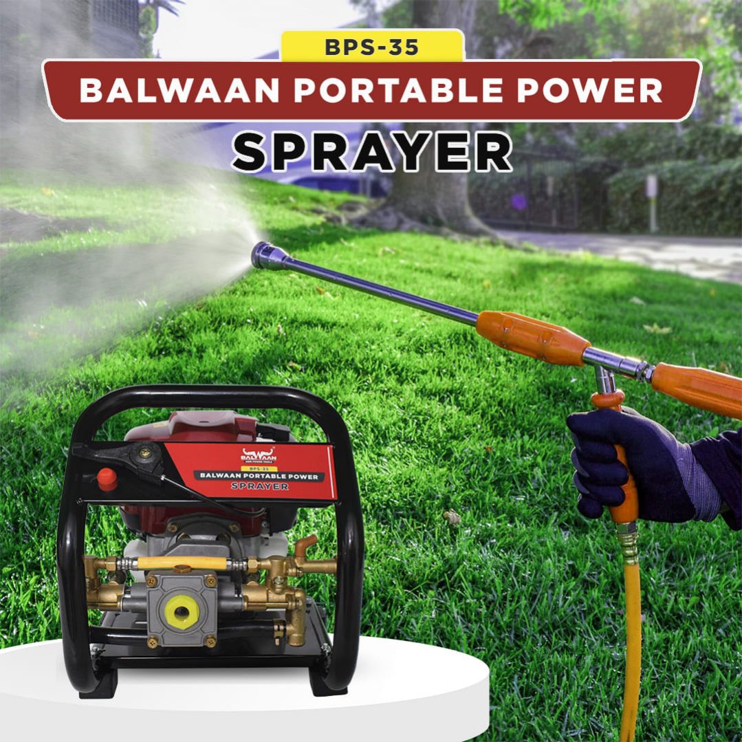 Balwaan Portable Power Sprayer BPS - 35 | 35 cc 4 Stroke Engine, Brass Made Pressure Pump for Gardening, Cleaning | Free 500ml Engine Oil, 2 Spray Gun & 50 Meter Hose Pipe by Balwaan | KrishiGears