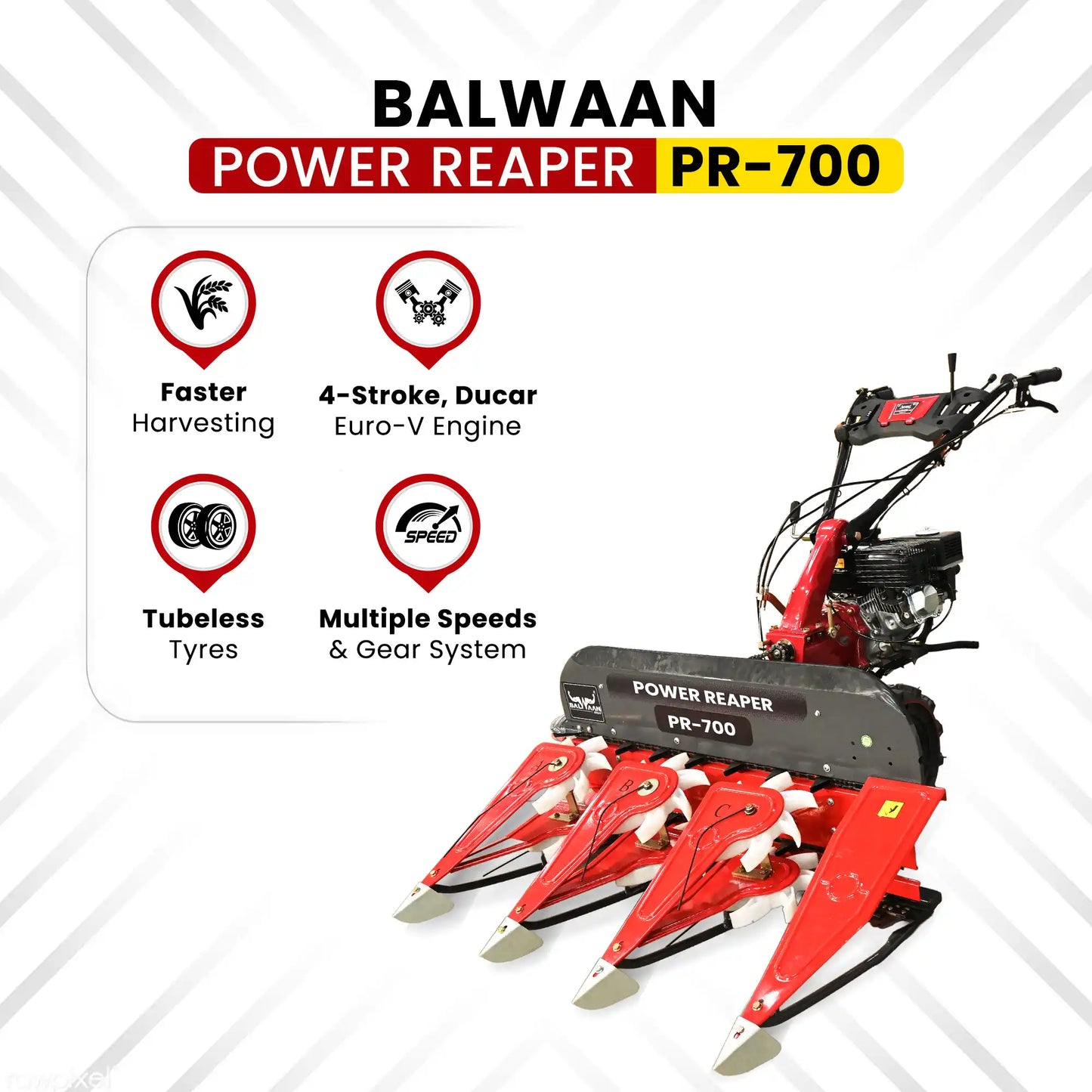 Balwaan Power Reaper PR-700 (BP-700+RA-100) | 7 HP 212cc 4-Stroke Engine | 3 Row Crop Harvester with Adjustable Handle &