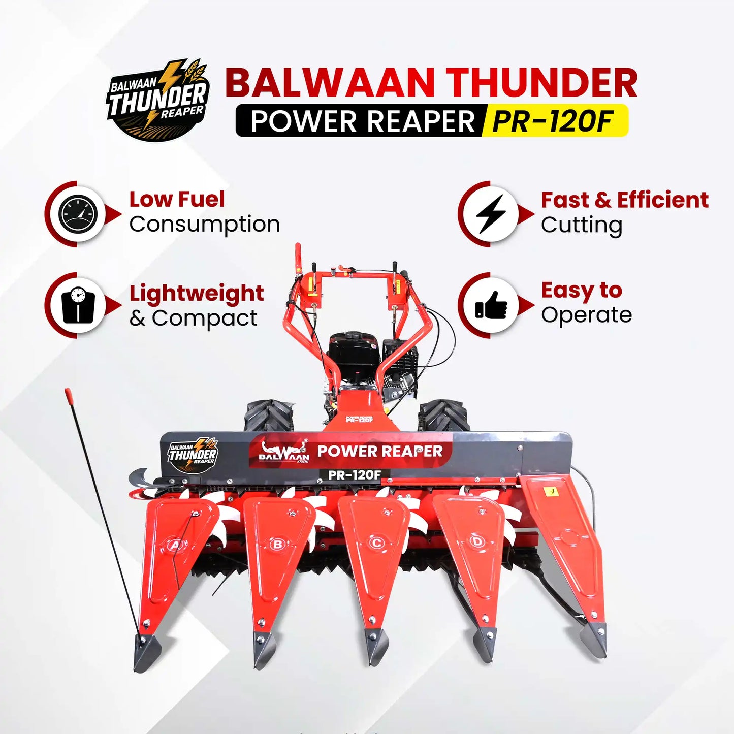 Balwaan Thunder Power Reaper PR-120F | Heavy-Duty 212cc Crop Harvester for Wheat Rice & Millet