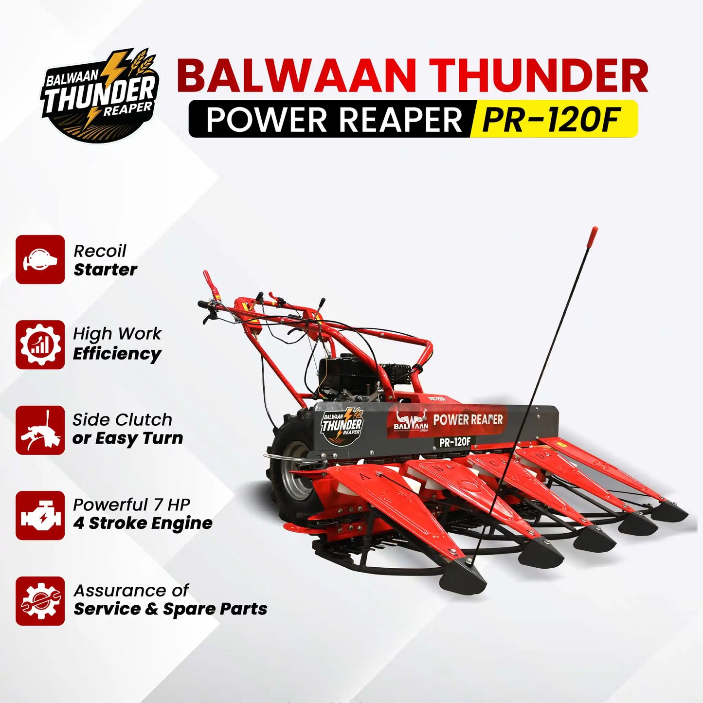Balwaan Thunder Power Reaper PR-120F | Heavy-Duty 212cc Crop Harvester for Wheat Rice & Millet
