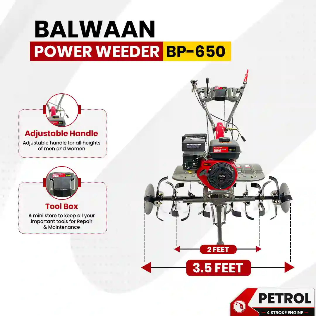 7HP Power Weeder BP-650 | 212cc Multi Attachment Weeding Machine | Perfect for all types of Soil Preparation