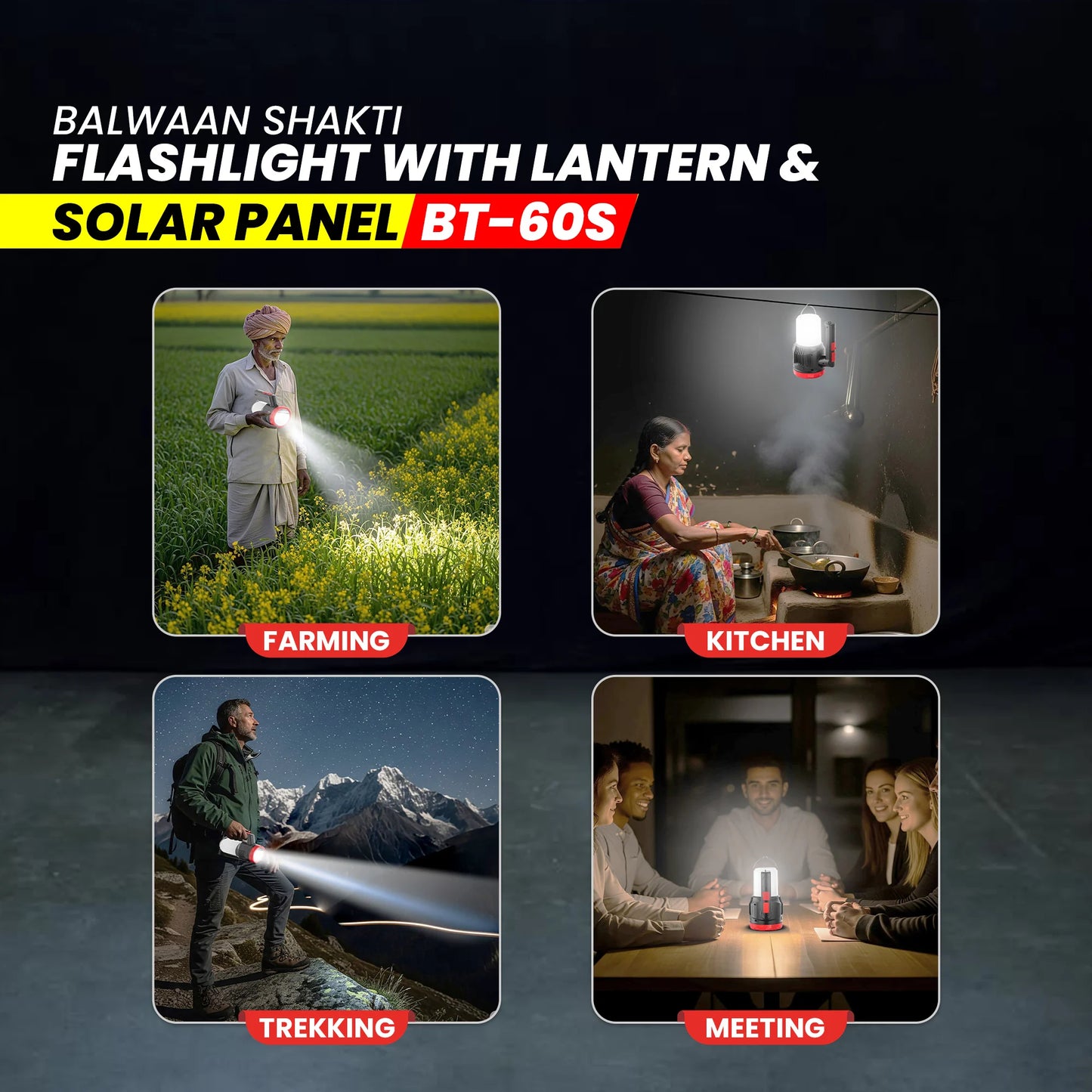 Balwaan Shakti BT-60s 2in1 Flashlight with Lantern and Solar  | 5W LED Front Beam with Type-C Charging