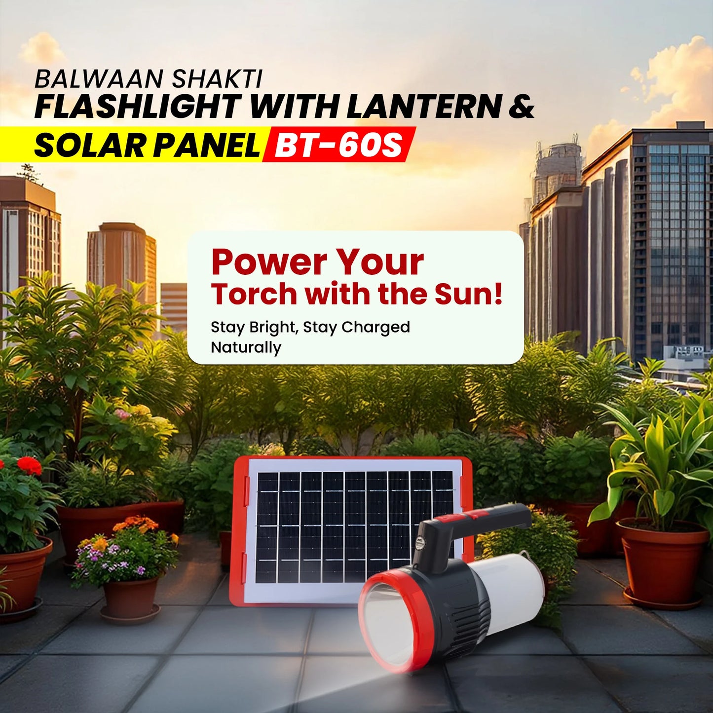 Balwaan Shakti BT-60s 2in1 Flashlight with Lantern and Solar  | 5W LED Front Beam with Type-C Charging