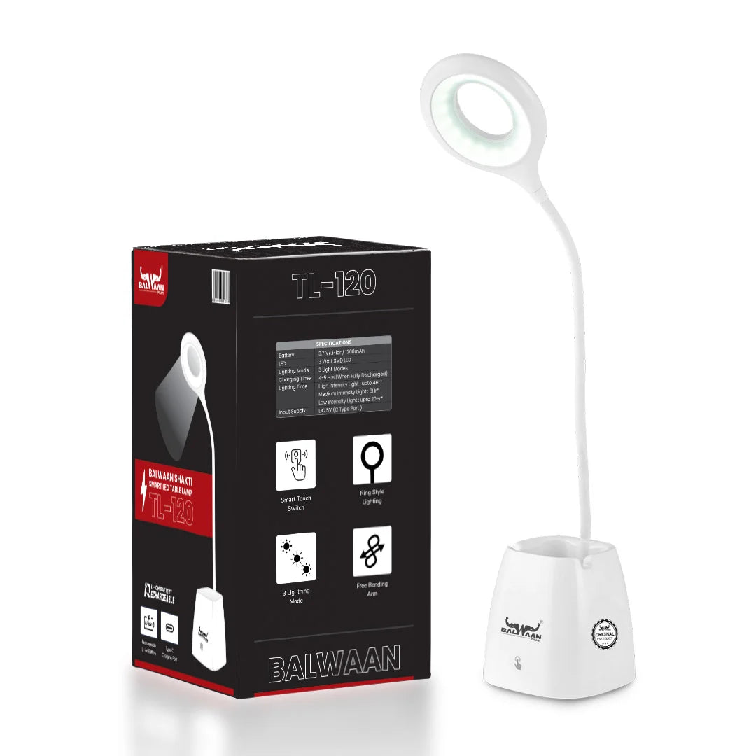 Balwaan Shakti Smart LED Table Lamp | TL-120 | Touch Control | Flexible Neck & 3 Light Modes