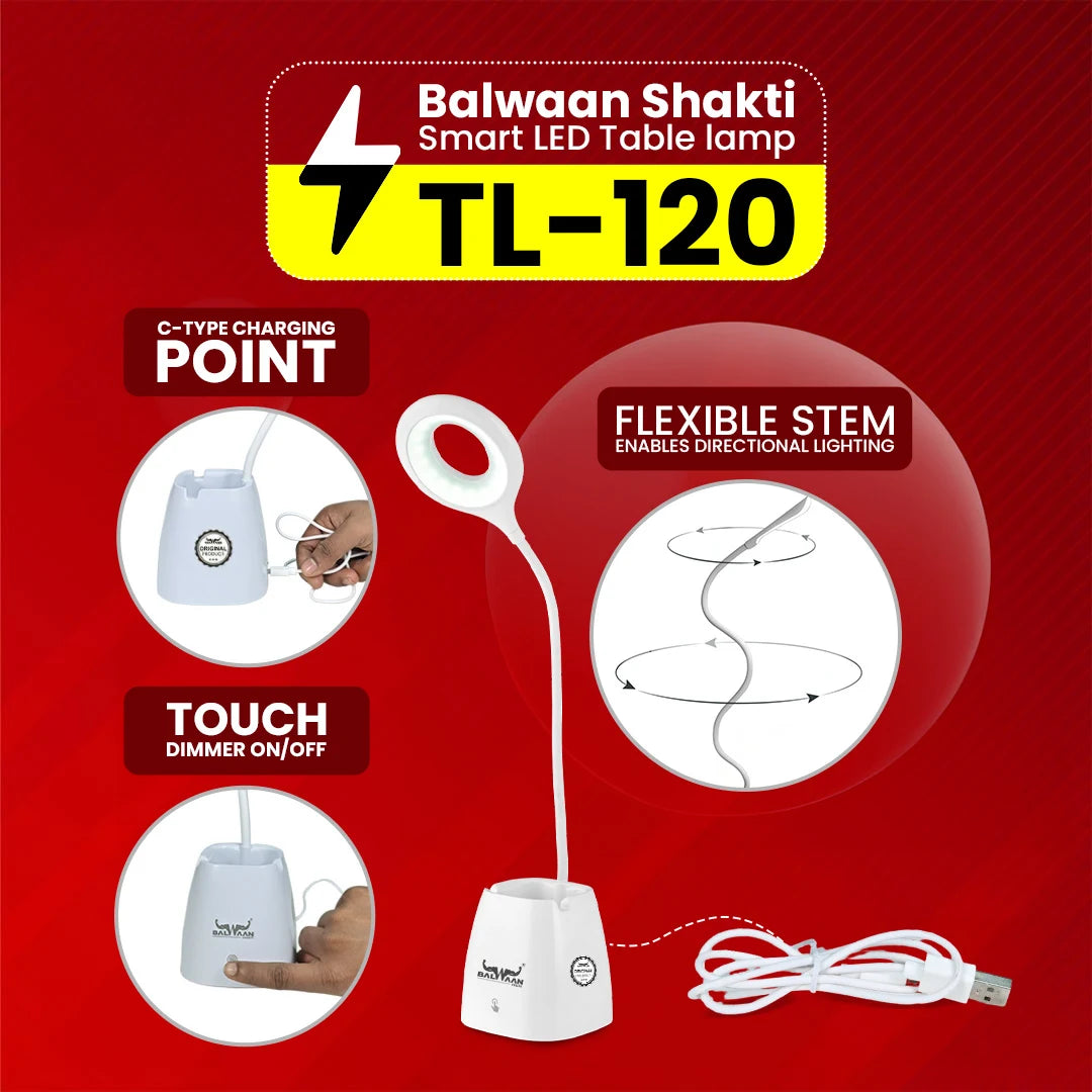 Balwaan Shakti Smart LED Table Lamp | TL-120 | Touch Control | Flexible Neck & 3 Light Modes