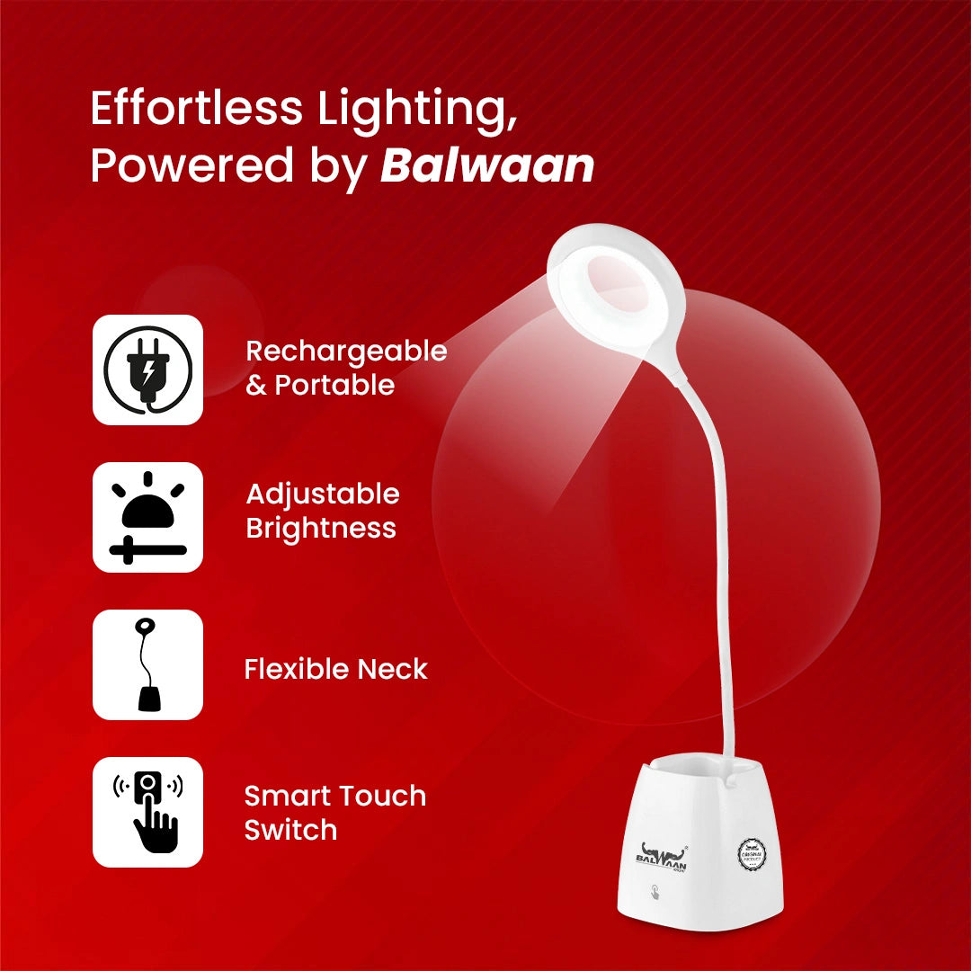 Balwaan Shakti Smart LED Table Lamp | TL-120 | Touch Control | Flexible Neck & 3 Light Modes