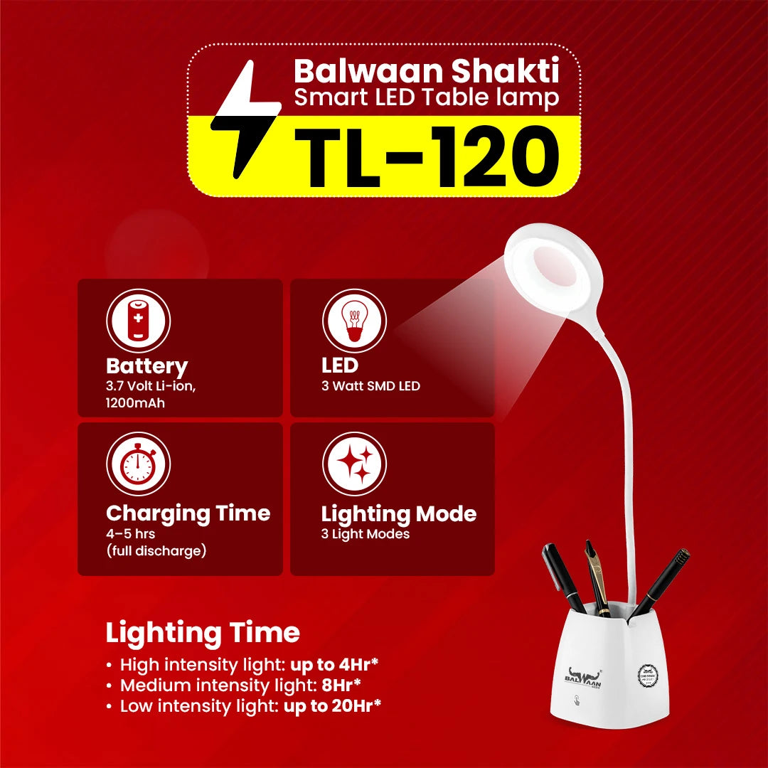 Balwaan Shakti Smart LED Table Lamp | TL-120 | Touch Control | Flexible Neck & 3 Light Modes