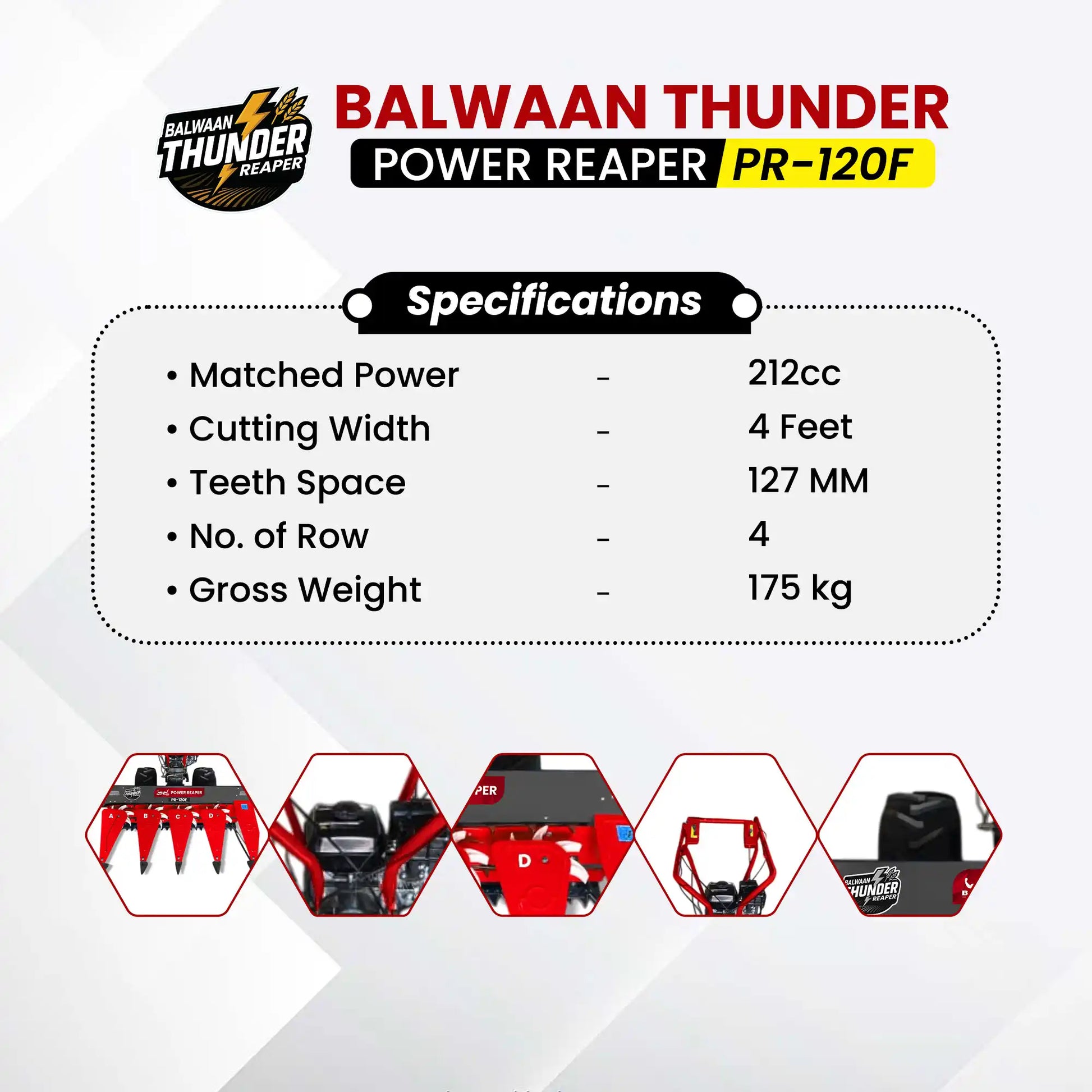 Balwaan Thunder Power Reaper PR-120F | Heavy-Duty 212cc Crop Harvester for Wheat Rice & Millet