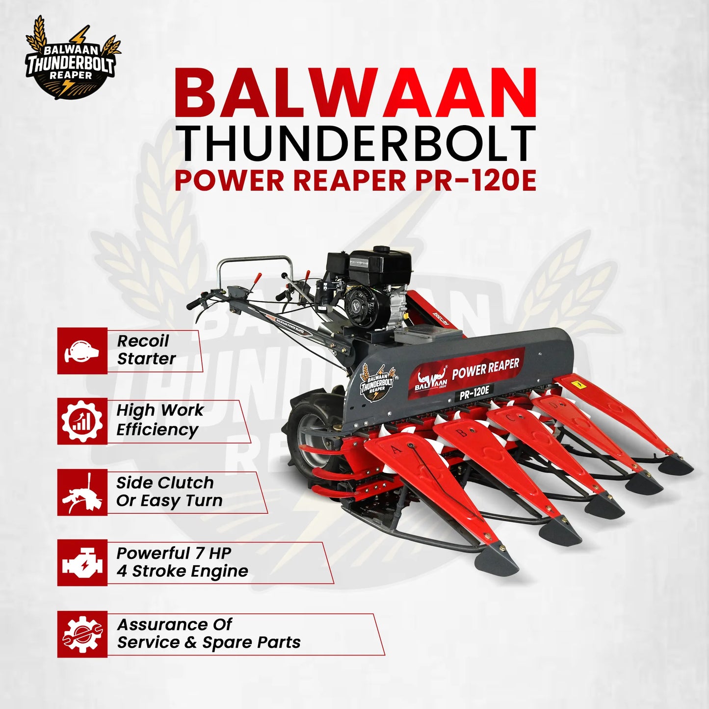 Balwaan Thunderbolt Power Reaper (PR-120E) | 212cc 4-Stroke Engine | Low Fuel Consumption & Heavy-Duty Agricultural Reap