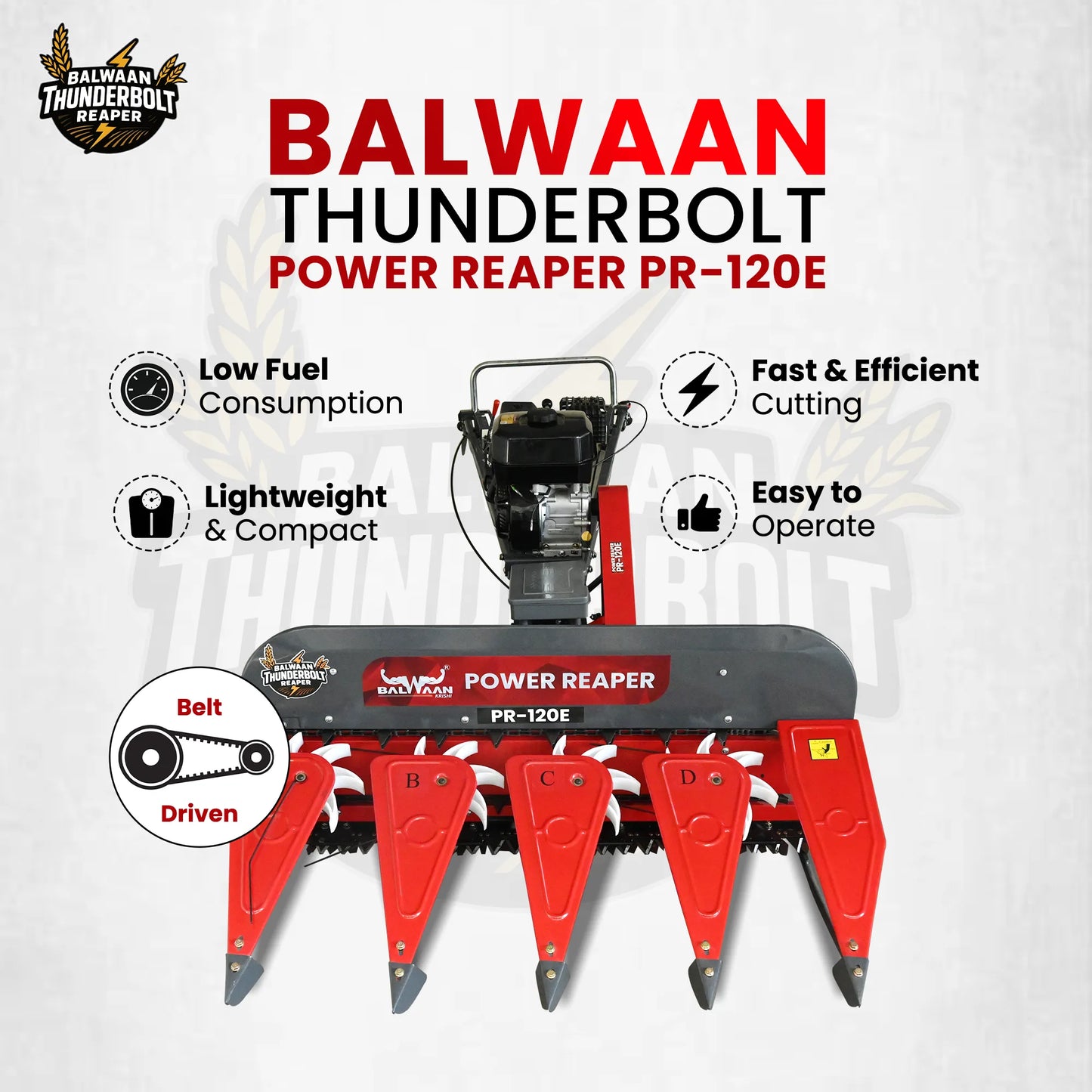 Balwaan Thunderbolt Power Reaper (PR-120E) | 212cc 4-Stroke Engine | Low Fuel Consumption & Heavy-Duty Agricultural Reap