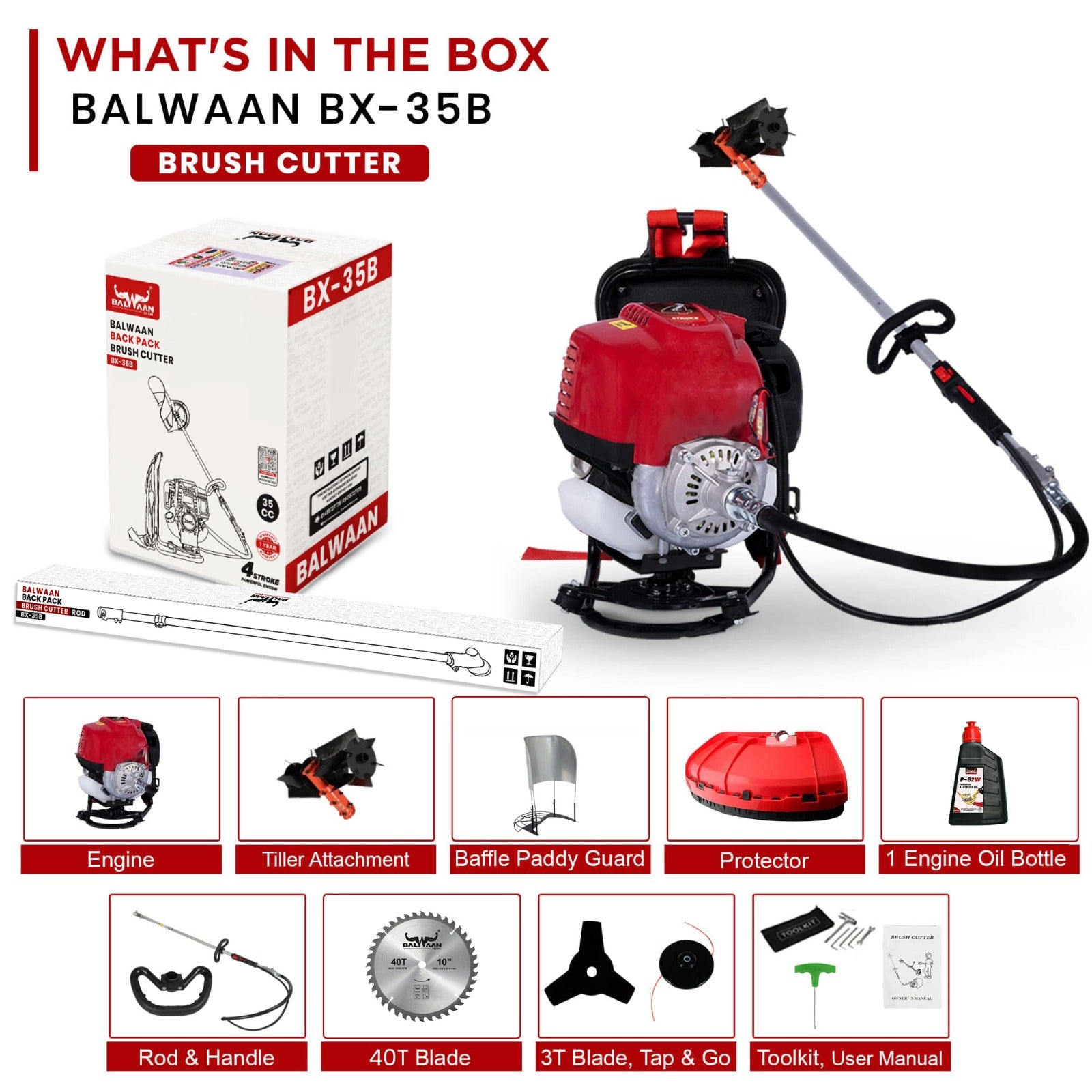 Balwaan Back Pack Crop Cutter with Tiller| 35cc