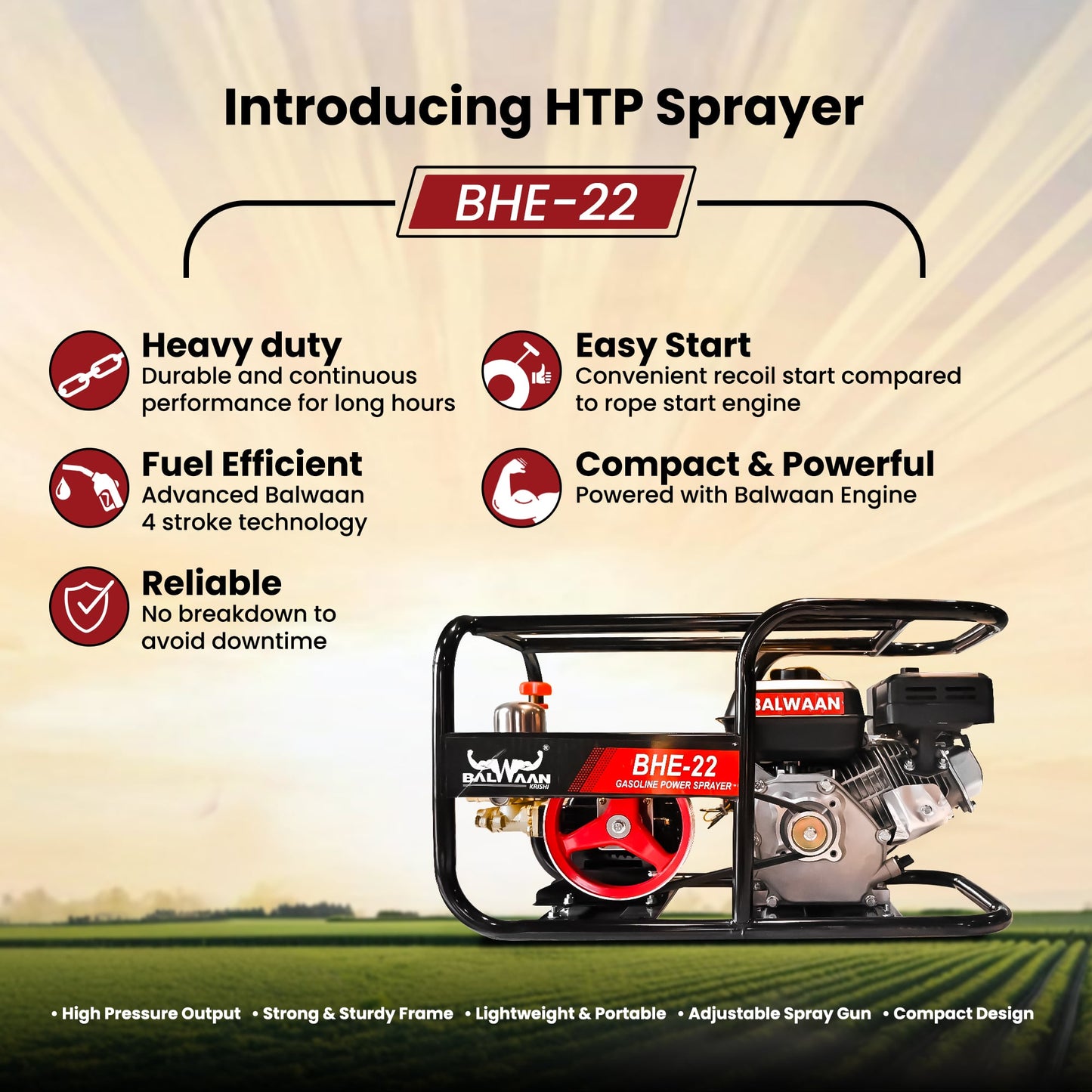 Balwaan 22 No. HTP Sprayer with 6.5HP Engine & 50 Mtr. Hose | BHE-22