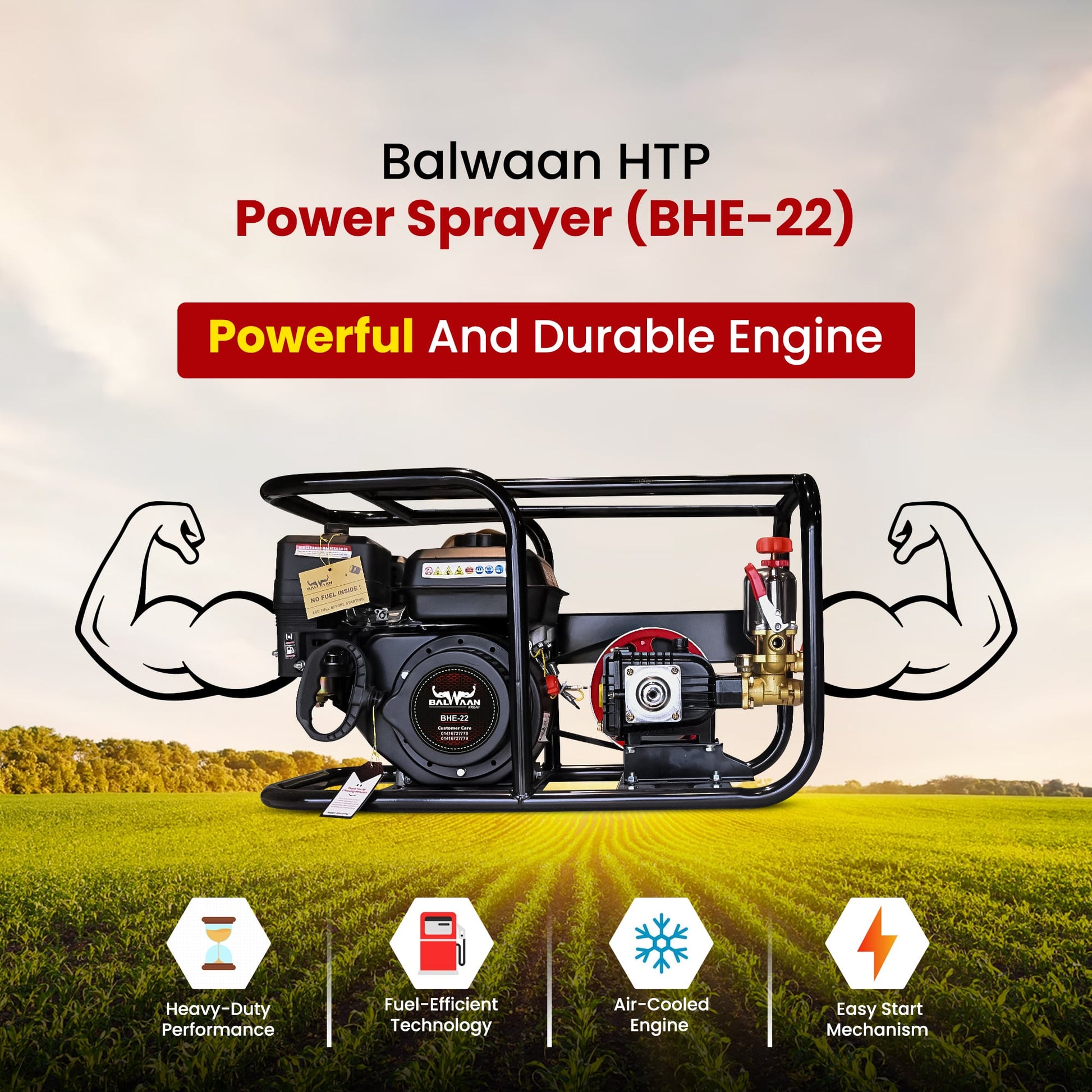 Balwaan 22 No. HTP Sprayer with 6.5HP Engine & 50 Mtr. Hose | BHE-22
