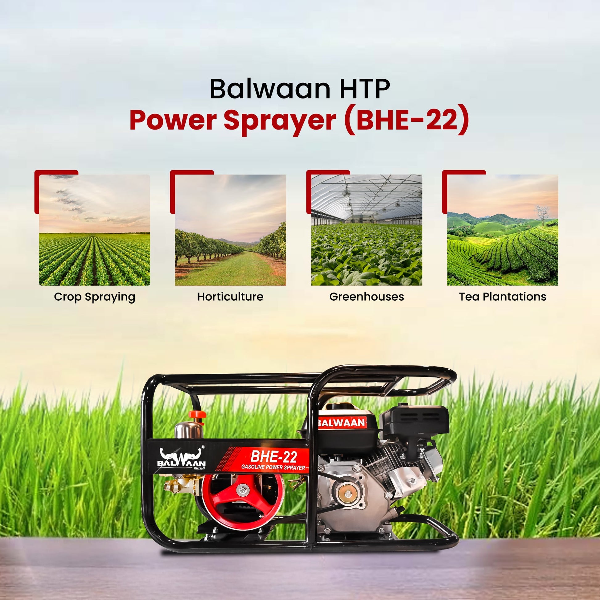 Balwaan 22 No. HTP Sprayer with 6.5HP Engine & 50 Mtr. Hose | BHE-22