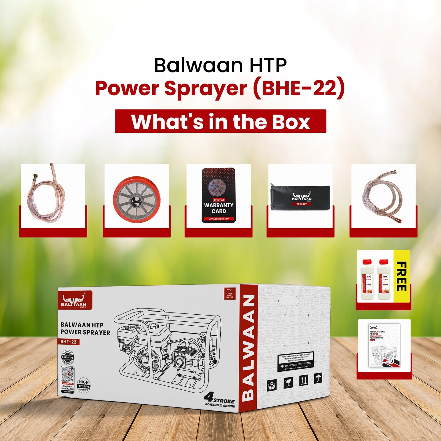 Balwaan 22 No. HTP Sprayer with 6.5HP Engine & 50 Mtr. Hose | BHE-22