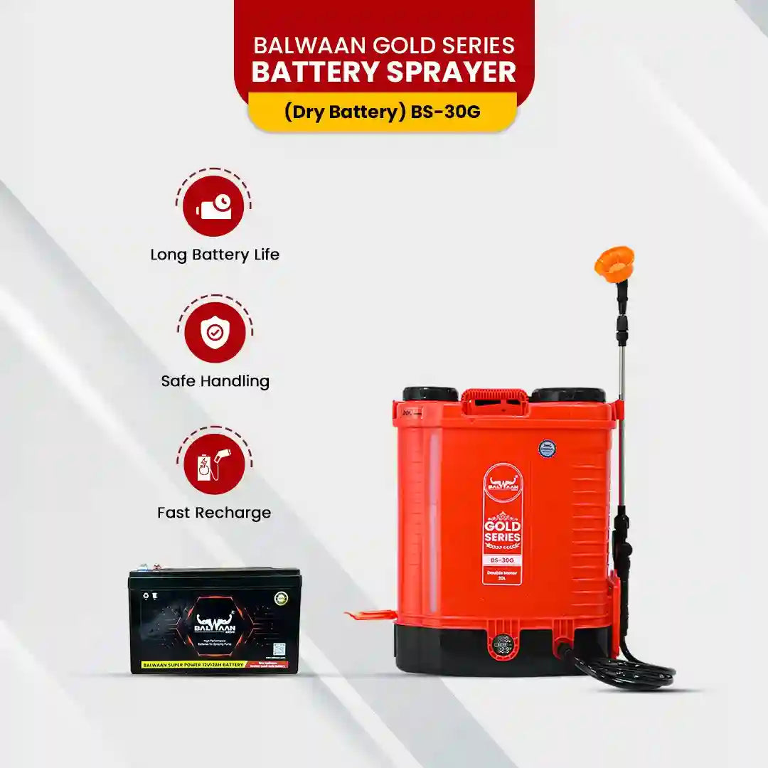 Balwaan Gold Series Battery Sprayer BS-30G 12 Volts x 12 Ampere Double Motor First Digital Battery Indicator|20 Litre Ta