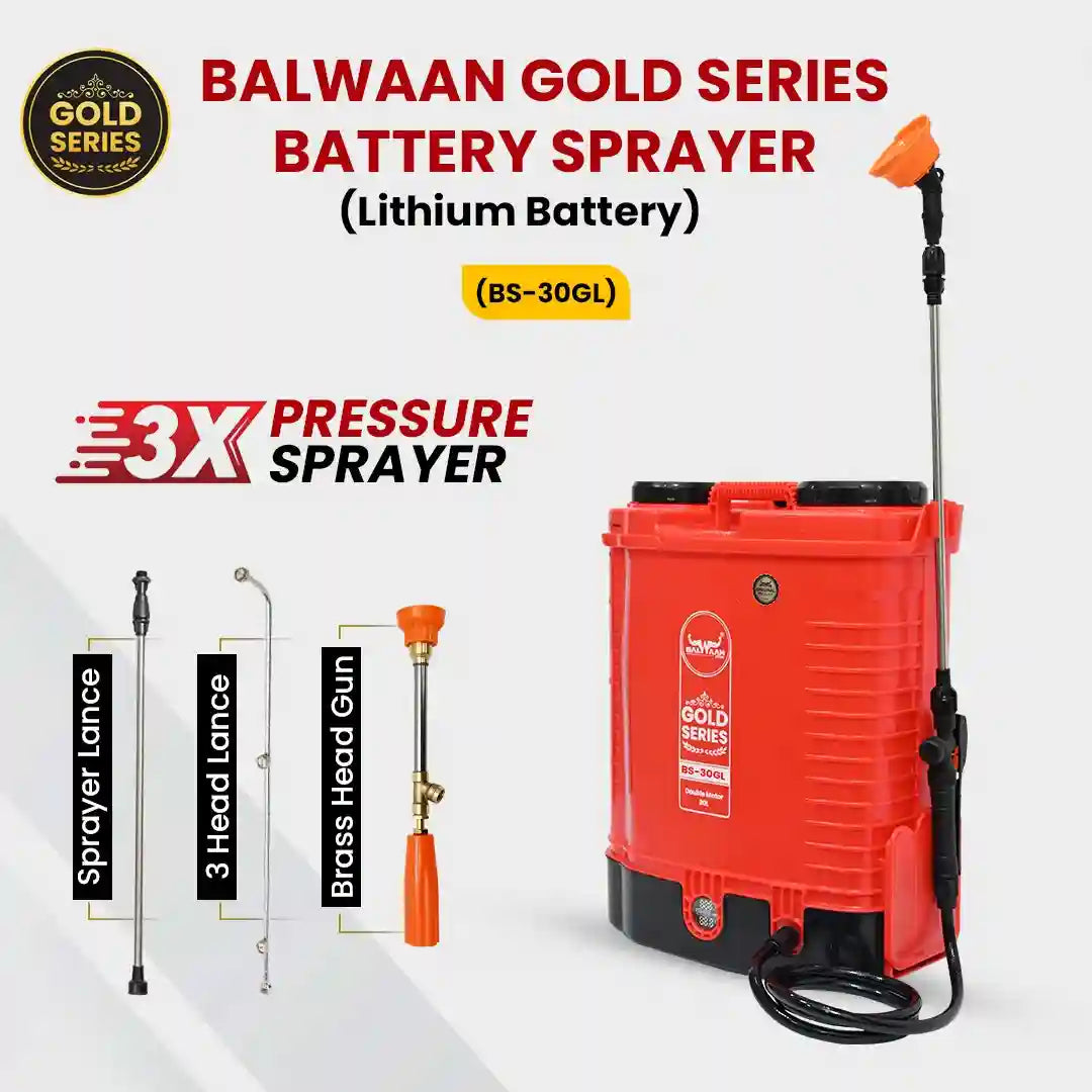 Balwaan Gold Series Battery Sprayer BS 30GL with Lithium-ion Battery | 12 Volts x 12 Ampere Double Motor High-Pressure A
