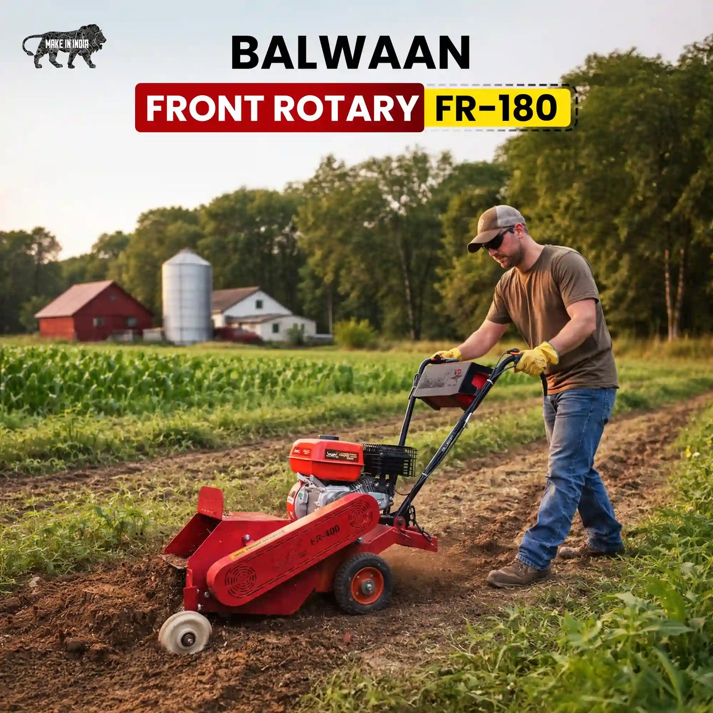 Balwaan Front Rotary FR-180 Inter Cultivator | 7 HP Petrol Engine | 8 Inch Working Width | 4 Stroke Belt Driven Power We