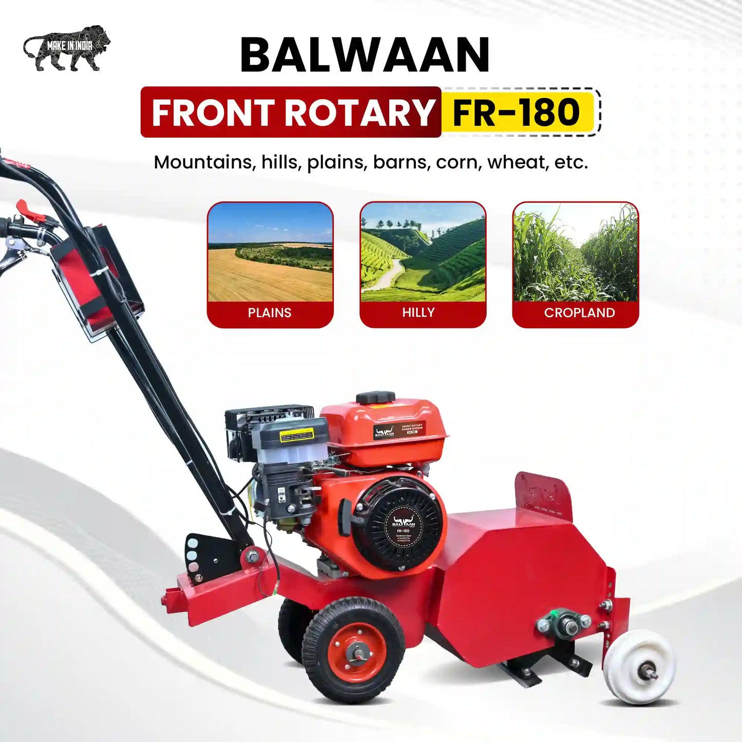 Balwaan Front Rotary FR-180 Inter Cultivator | 7 HP Petrol Engine | 8 Inch Working Width | 4 Stroke Belt Driven Power We