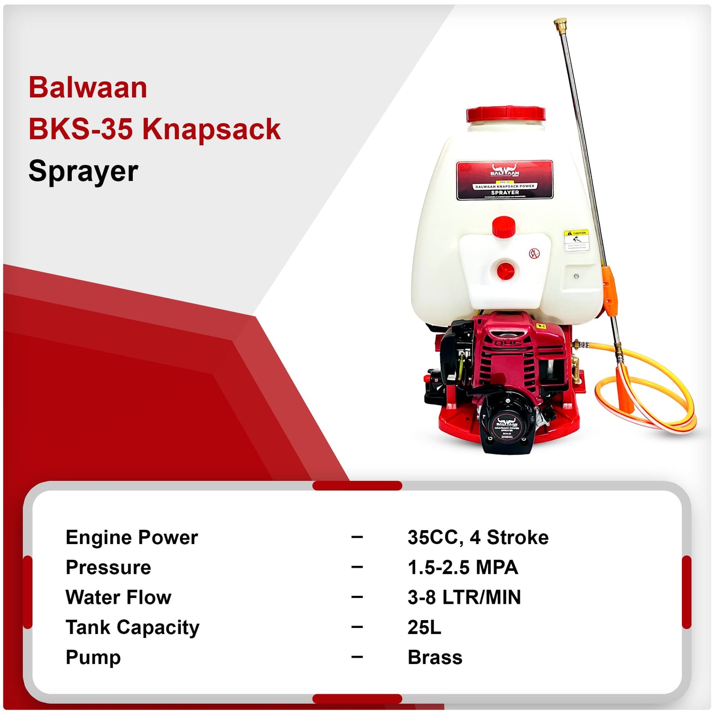 Balwaan Knapsack Agricultural Power Sprayer BKS-35 | 35CC 4 Stroke Engine | High Pressure | Commercial Spray Sanitizatio