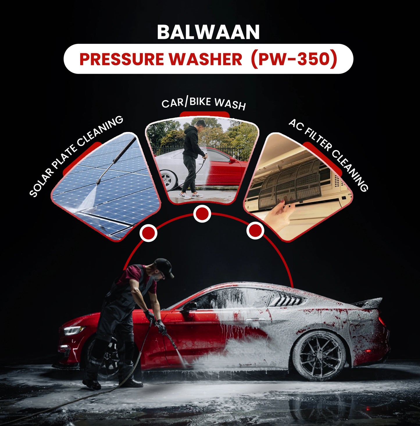 Balwaan Pressure Washer PW-350 | Heavy-Duty Pump Head with Powerful 1800W Copper Motor