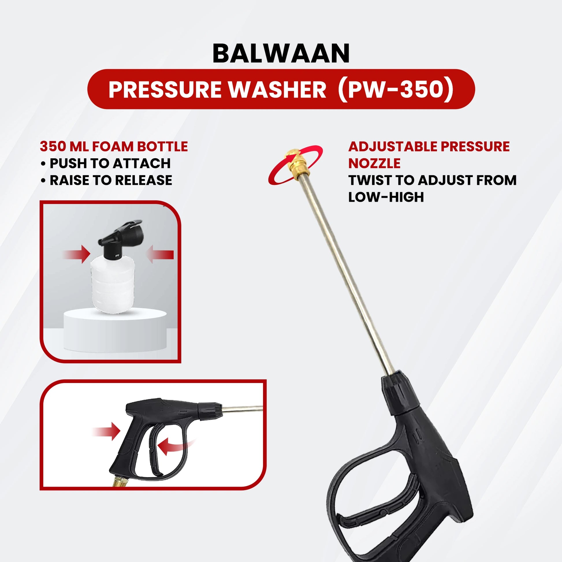 Balwaan Pressure Washer PW-350 | Heavy-Duty Pump Head with Powerful 1800W Copper Motor