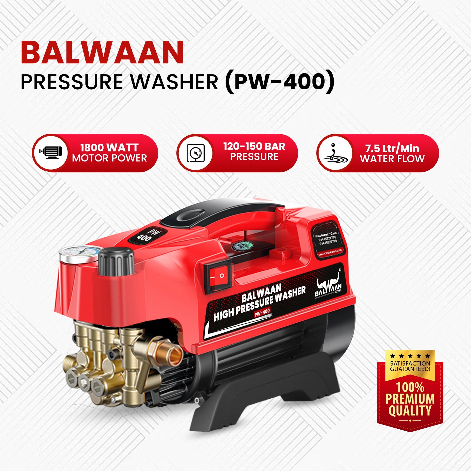 Balwaan High Pressure Washer PW-400 | Car, Home Cleaning & Multi Purpose Heavy Duty Electric Washer | 1800w